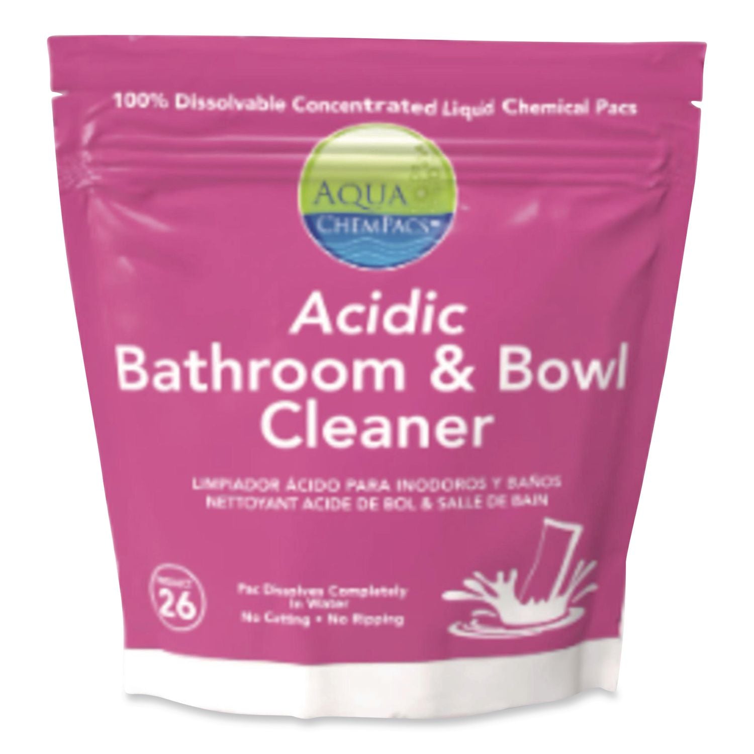 Aqua Chempacs Acidic Bathroom And Bowl Cleaner, Lavender Scent, 4 G Packets, 12 Chempacs/Pack, 4 Packs/Carton
