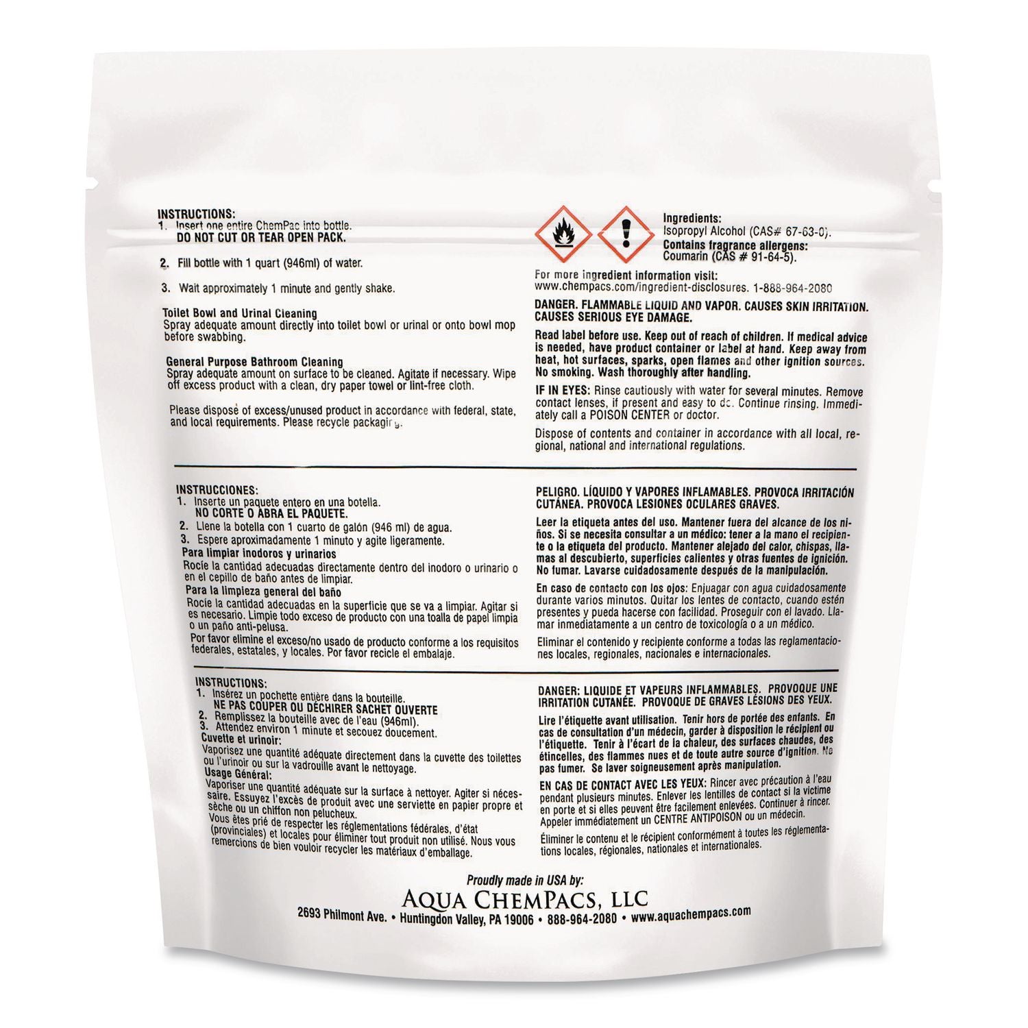 Aqua Chempacs Acidic Bathroom And Bowl Cleaner, Lavender Scent, 4 G Packets, 12 Chempacs/Pack, 4 Packs/Carton