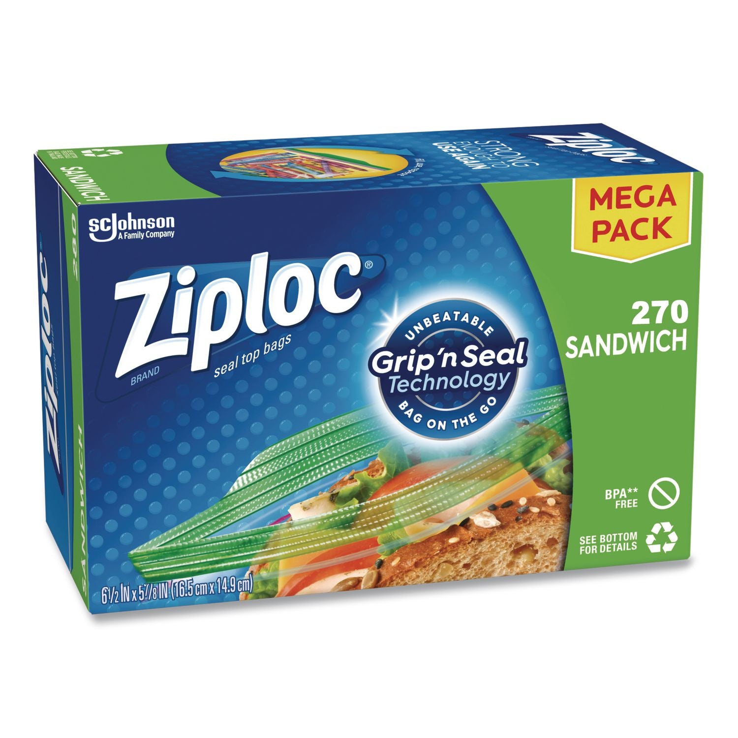 Sandwich Seal Top Bags, 6.5" X 5.88", Clear, 270/Box