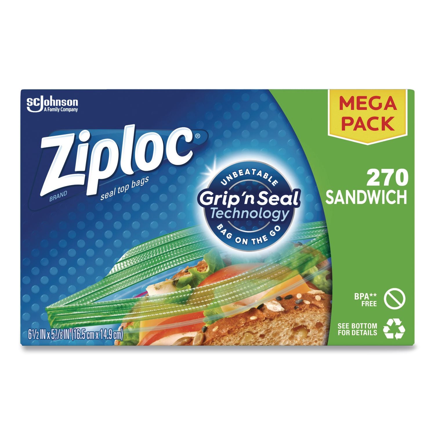 Sandwich Seal Top Bags, 6.5" X 5.88", Clear, 270/Box