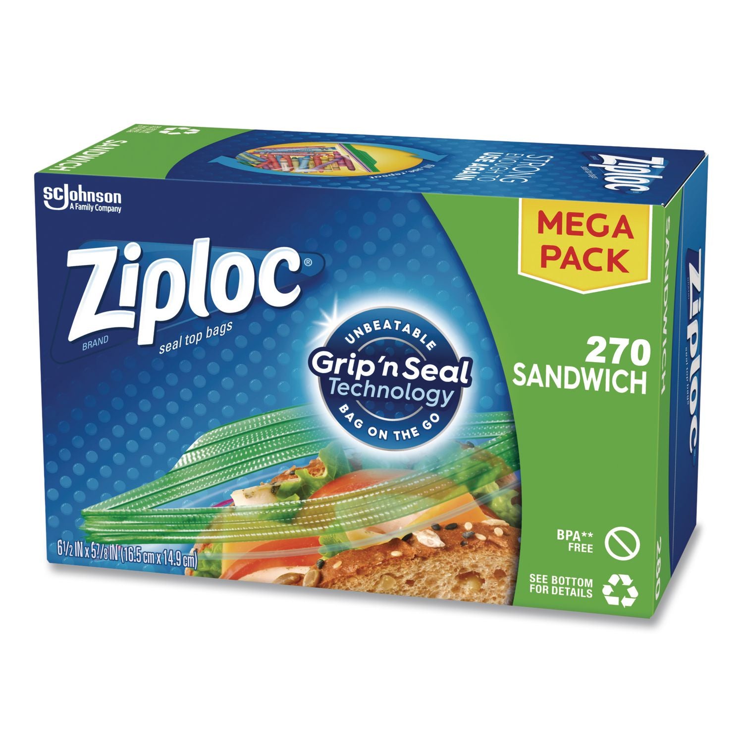 Sandwich Seal Top Bags, 6.5" X 5.88", Clear, 270/Box
