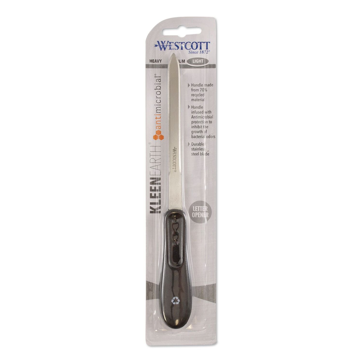 Kleenearth Recycled Letter Opener With Antimicrobial Protection, 9", Black