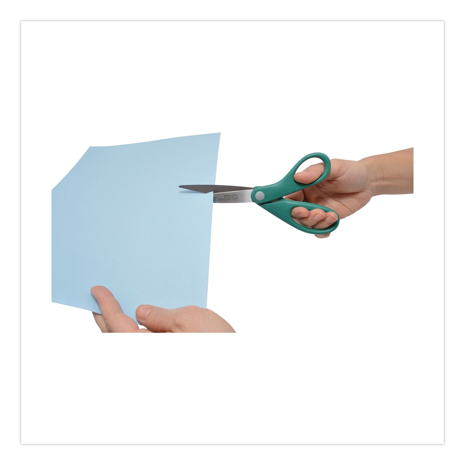 Kleenearth Rice Husk Scissors, Pointed Tip, 8" Long, Straight Blue/Green Handle, 2/Pack