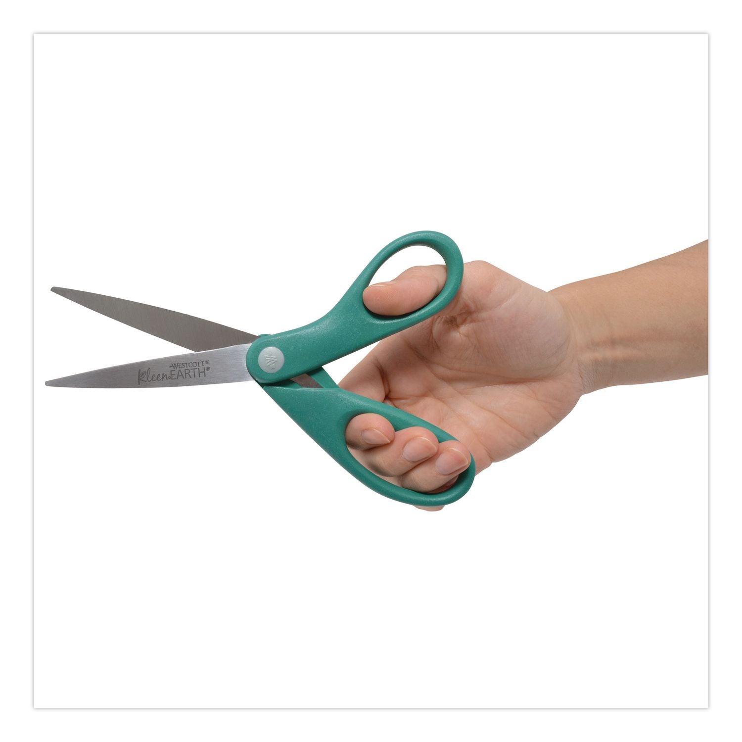 Kleenearth Rice Husk Scissors, Pointed Tip, 8" Long, Straight Blue/Green Handle, 2/Pack