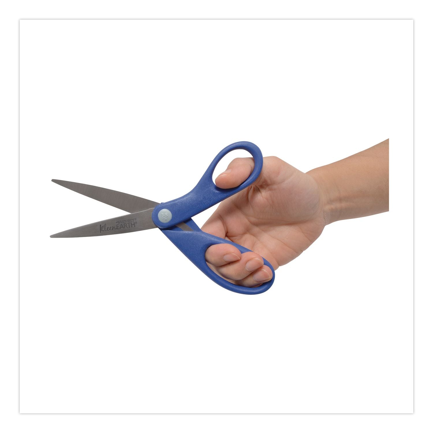 Kleenearth Rice Husk Scissors, Pointed Tip, 8" Long, Straight Blue/Green Handle, 2/Pack