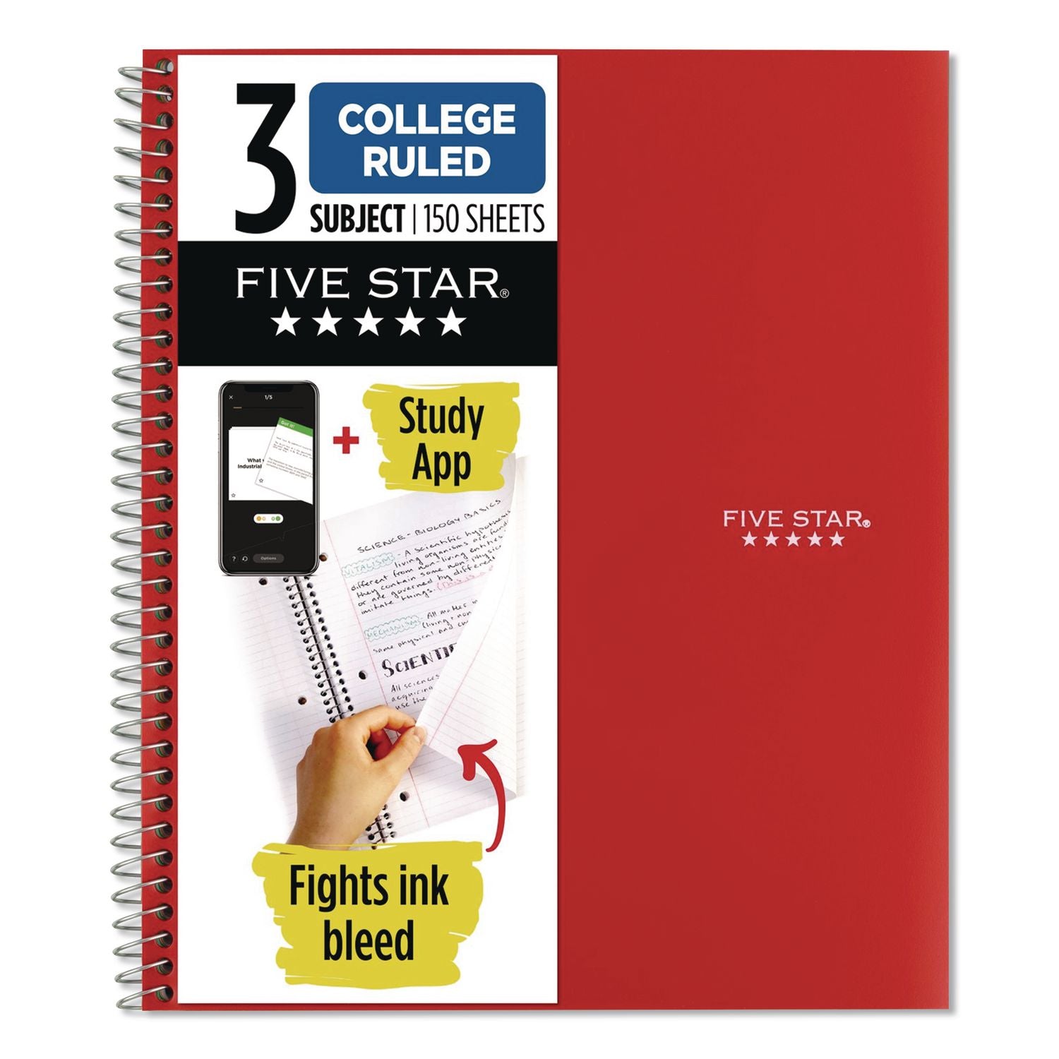 Wirebound Notebook, 3-Subject, Medium/College Rule, Fire Red Cover, (150) 11 X 8.5 Sheets