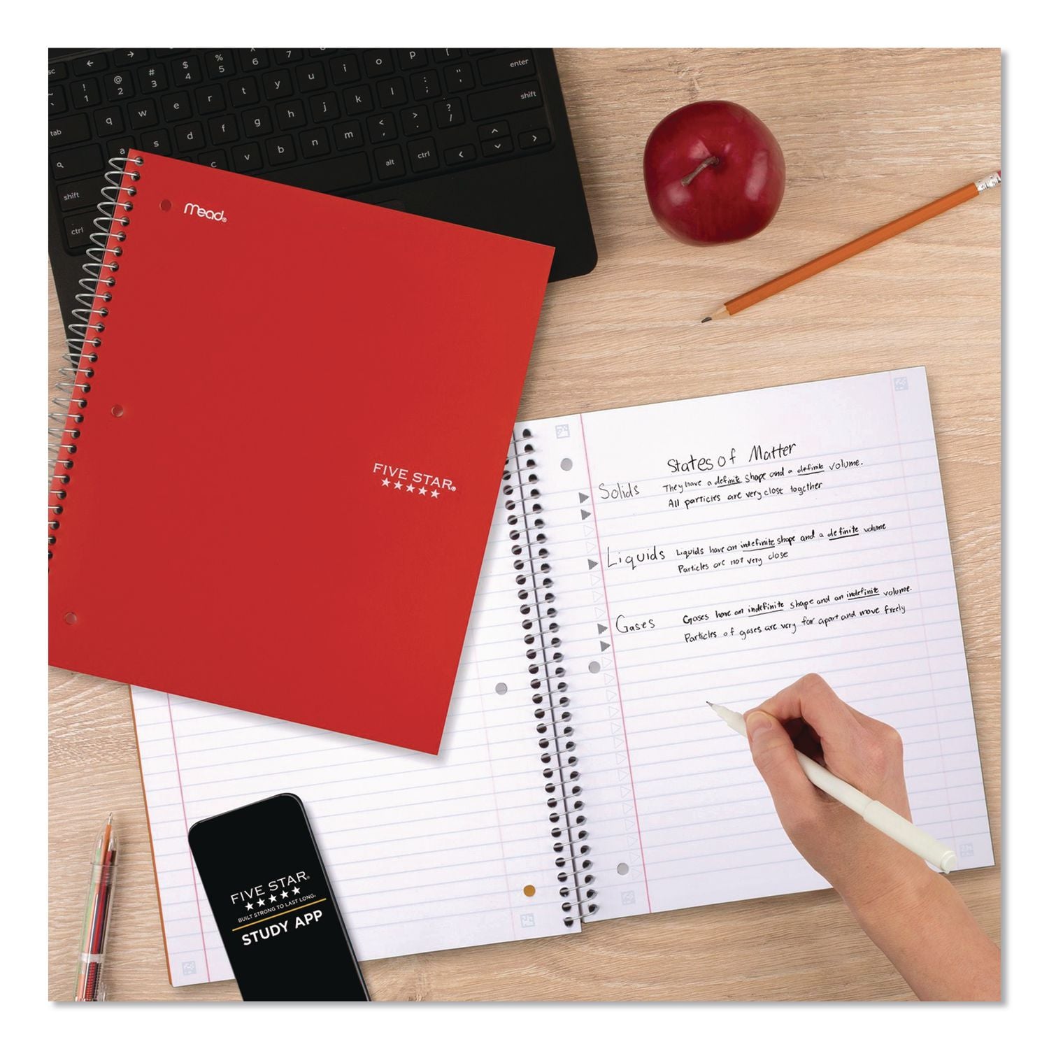Wirebound Notebook, 3-Subject, Medium/College Rule, Fire Red Cover, (150) 11 X 8.5 Sheets