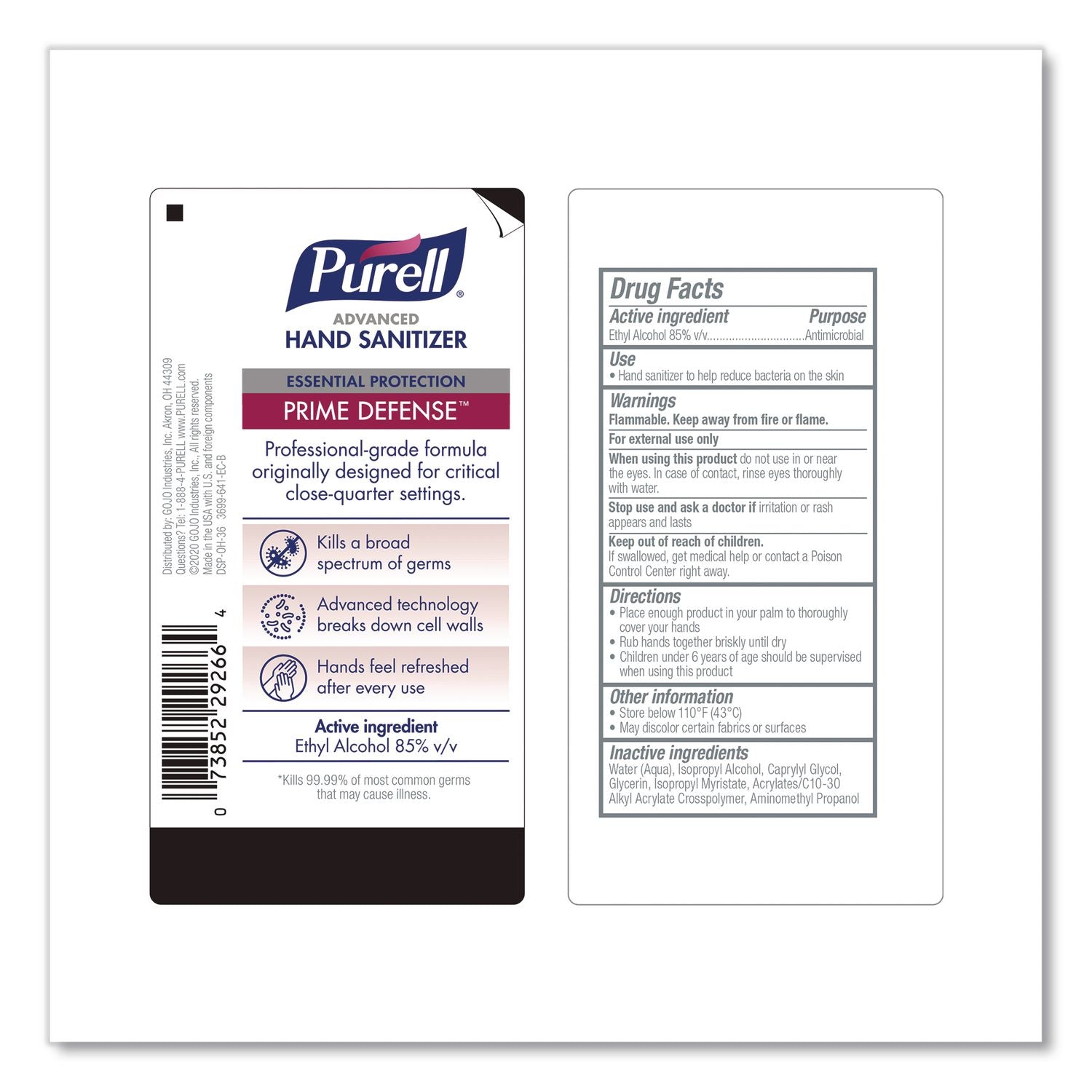 Prime Defense Advanced 85% Alcohol Gel Hand Sanitizer, 12 Oz Pump Bottle, Clean Scent, 12/Carton