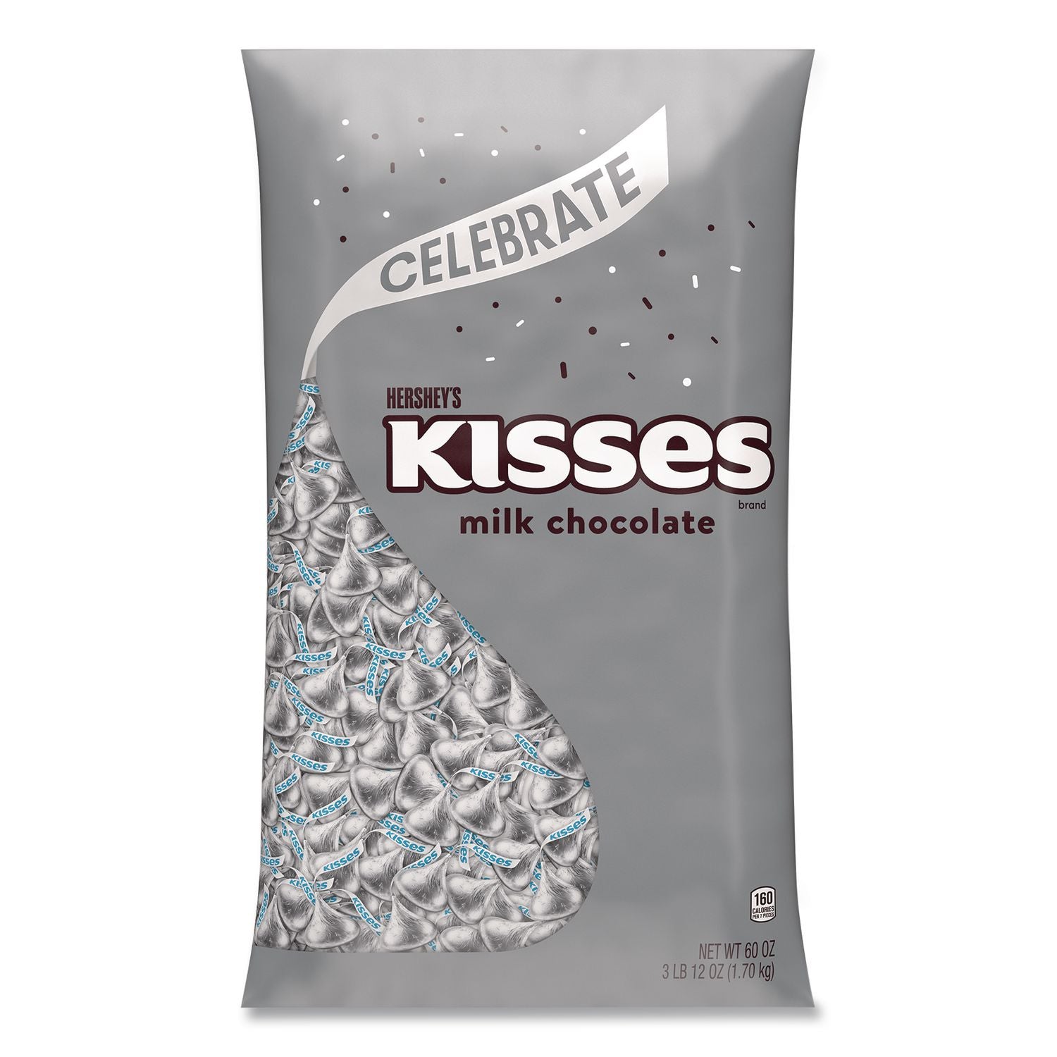 KISSES Milk Chocolate Candy, Silver Foils, 60 Oz Bag