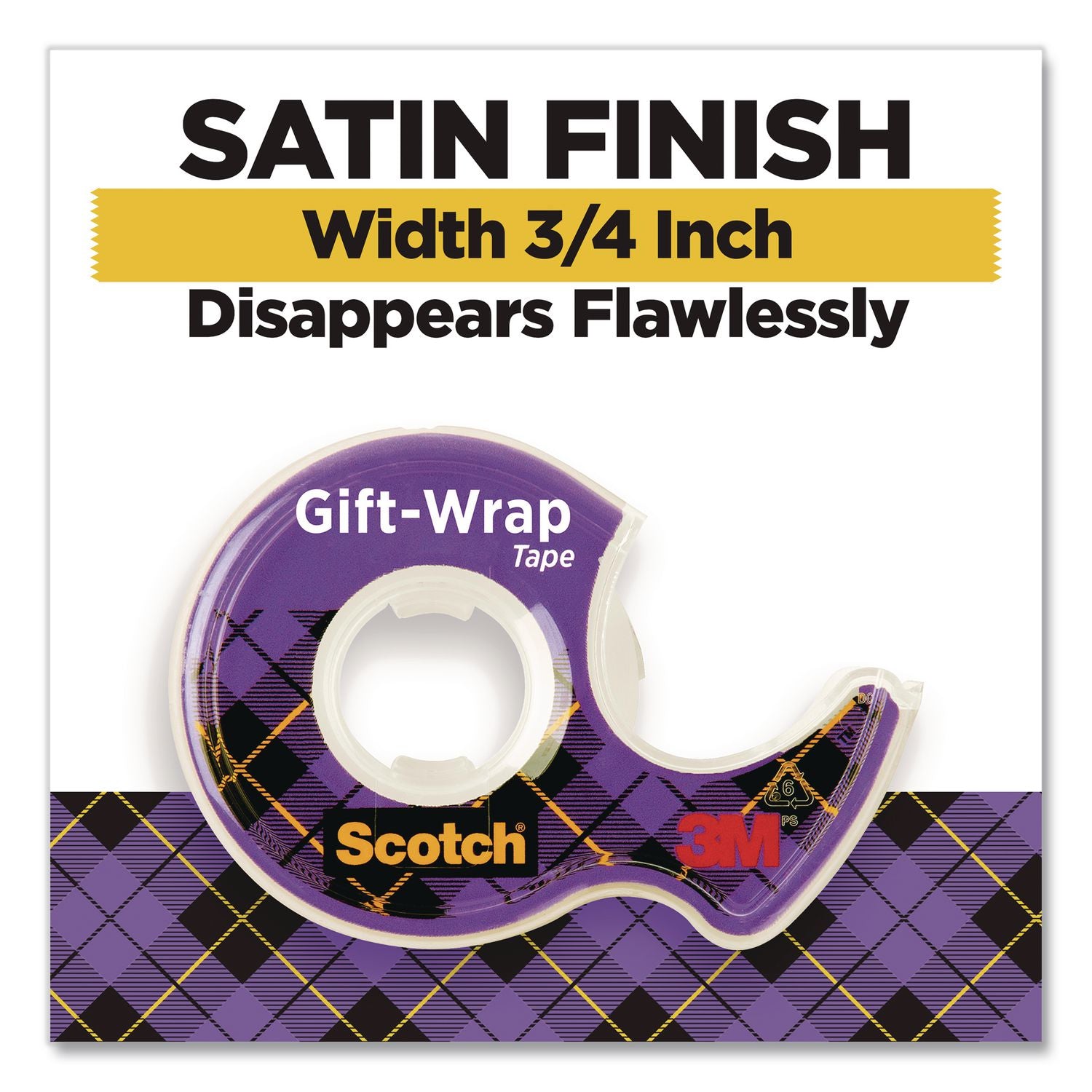 Gift Wrap Tape With Dispenser, 1" Core, 0.75" X 50 Ft, Clear, 6/Pack