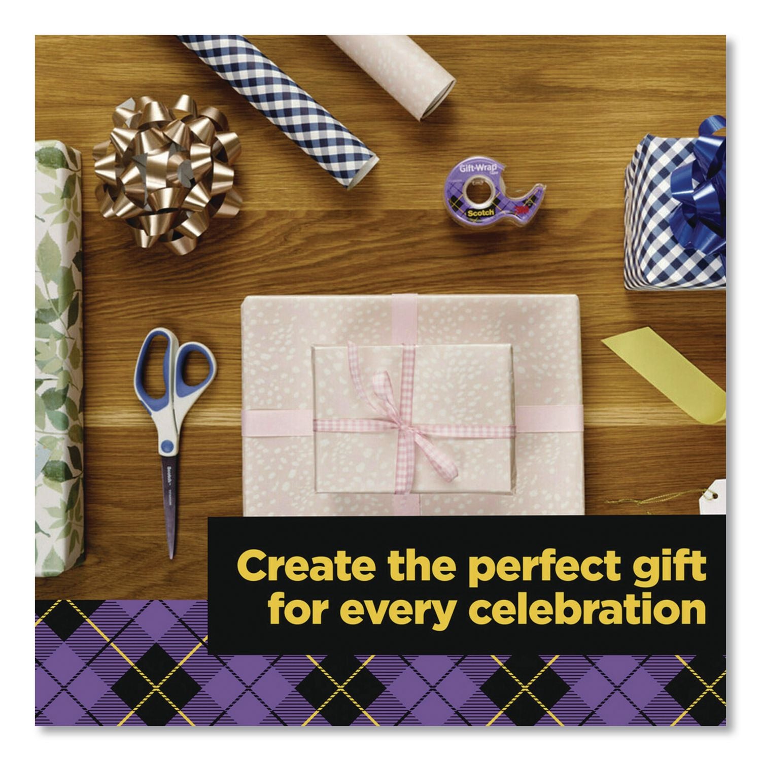 Gift Wrap Tape With Dispenser, 1" Core, 0.75" X 50 Ft, Clear, 6/Pack