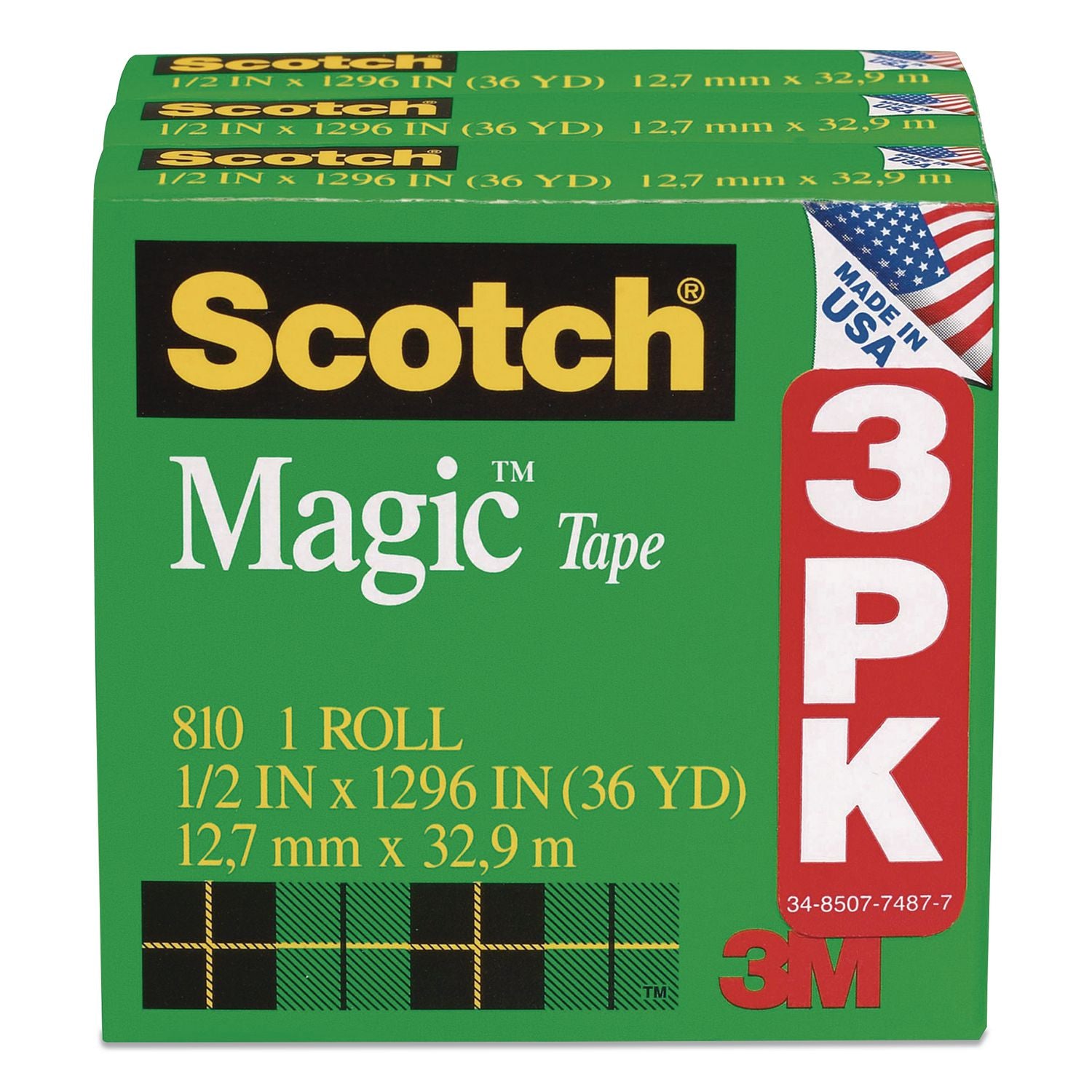 Magic Tape Refill, 1" Core, 0.5" X 36 Yds, Clear, 108 Rolls/Carton