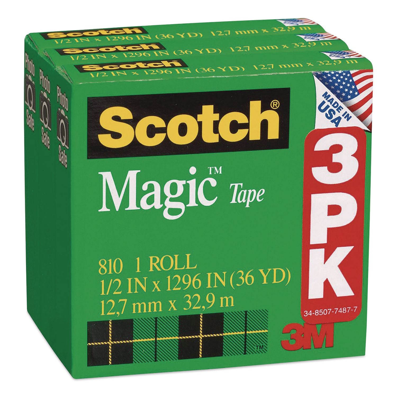 Magic Tape Refill, 1" Core, 0.5" X 36 Yds, Clear, 108 Rolls/Carton