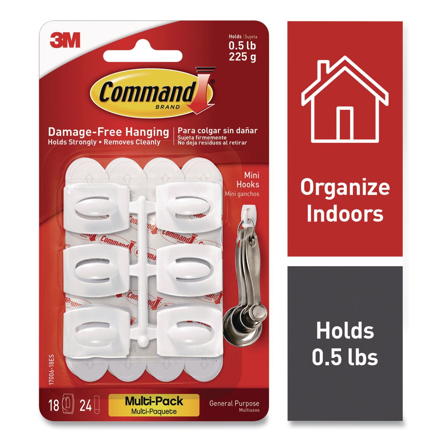 Mini Hooks, Plastic, White, Supports 0.5 Lb, 18/Pack