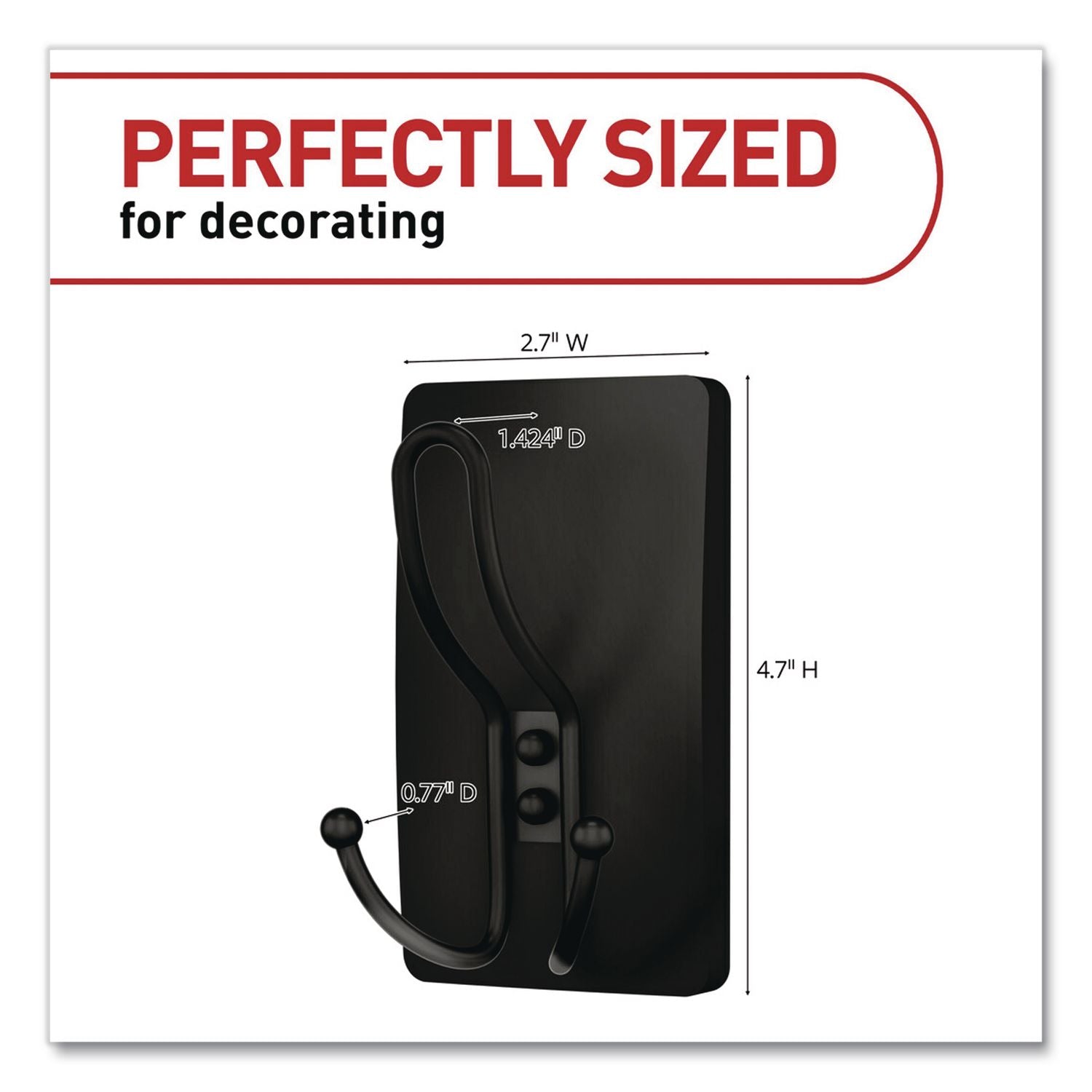 Decorative X-Large Triple Hooks, Metal, Matte Black, Supports 10 Lb, 2/Pack