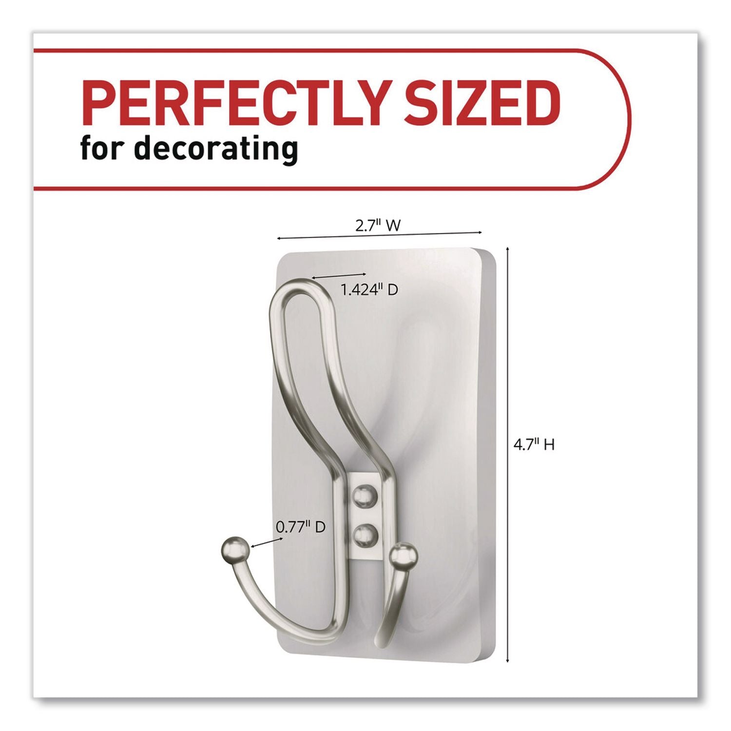 Decorative X-Large Triple Hooks, Metal, Satin Nickel, Supports 10 Lb, 2/Pack