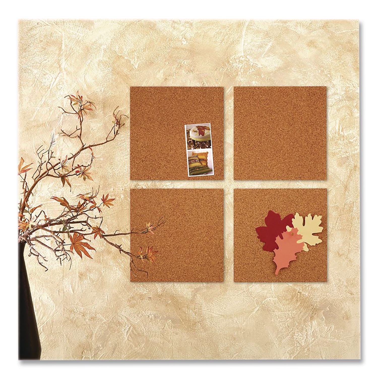 Cork Bulletin Board Tiles, 1 Ft X 1 Ft, Brown Surface, Frameless, 4/Pack