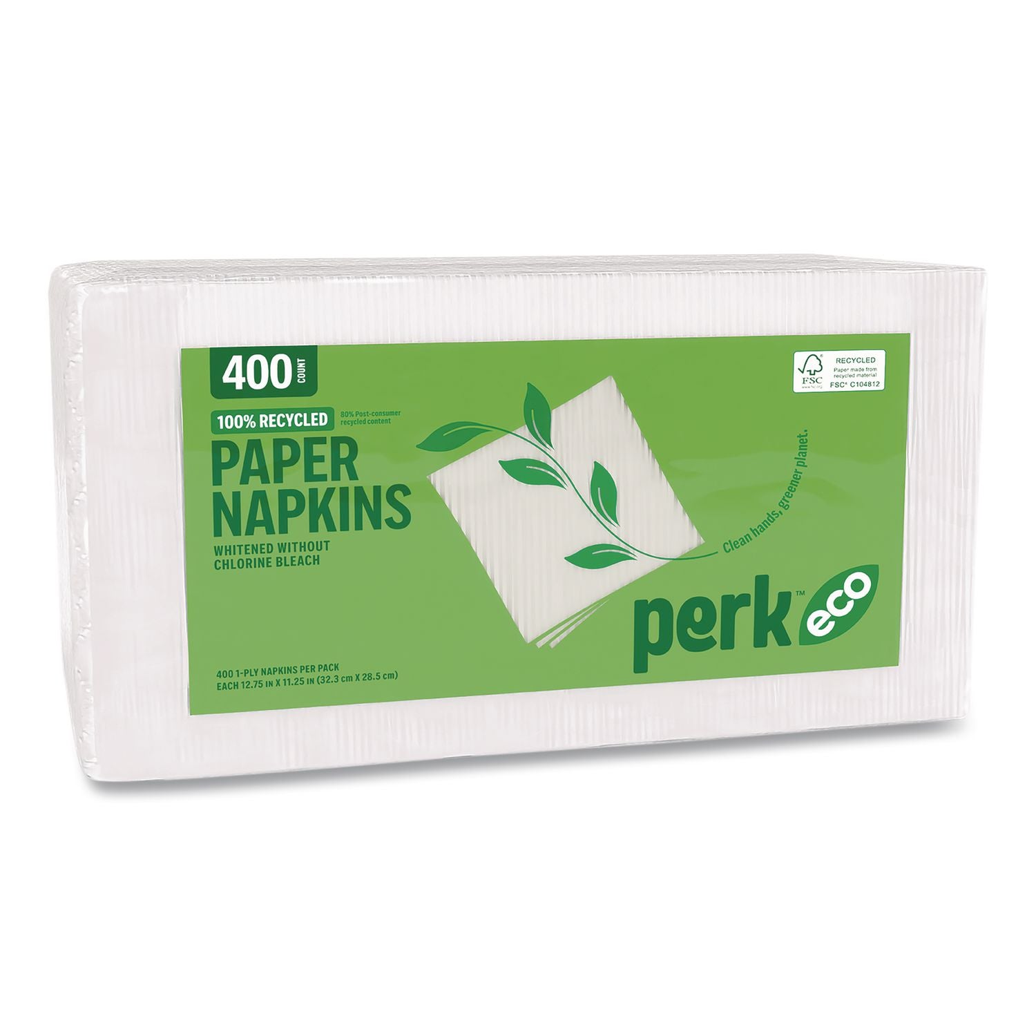Eco Recycled Paper Napkins, 1-Ply, 12.75 X 11.25, White, 400/Pack