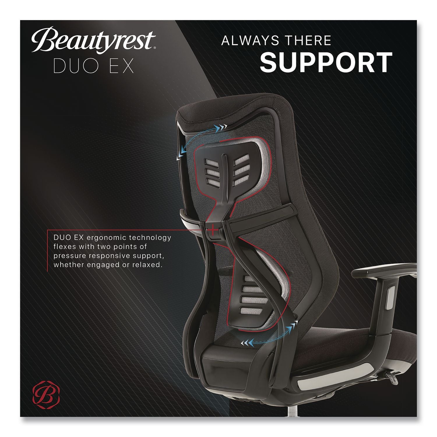Duo-Ex Ergonomic Mesh Back Task Chair, Supports Up To 275 Lb, 19" To 22" Seat Height, Black
