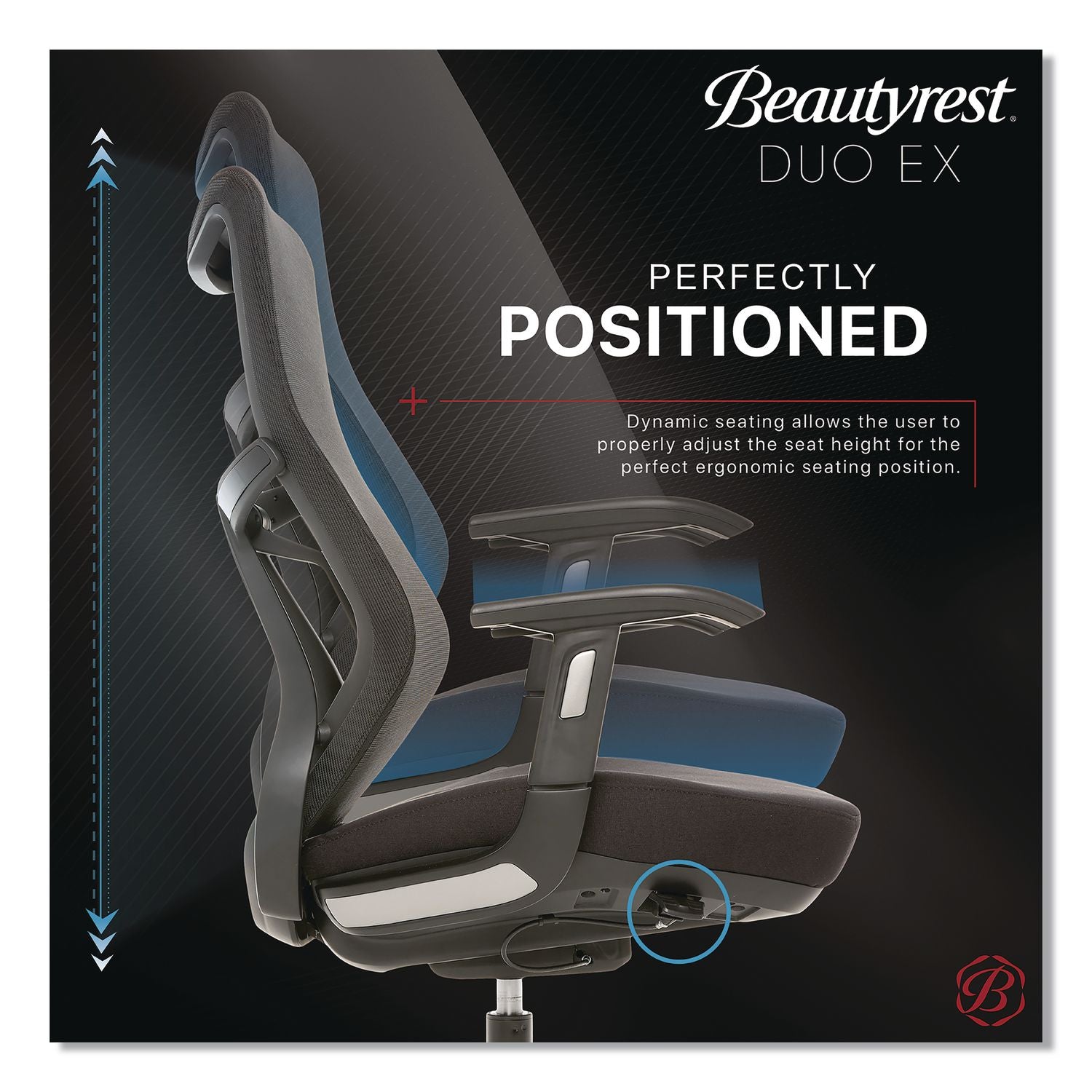 Duo-Ex Ergonomic Mesh Back Task Chair, Supports Up To 275 Lb, 19" To 22" Seat Height, Black
