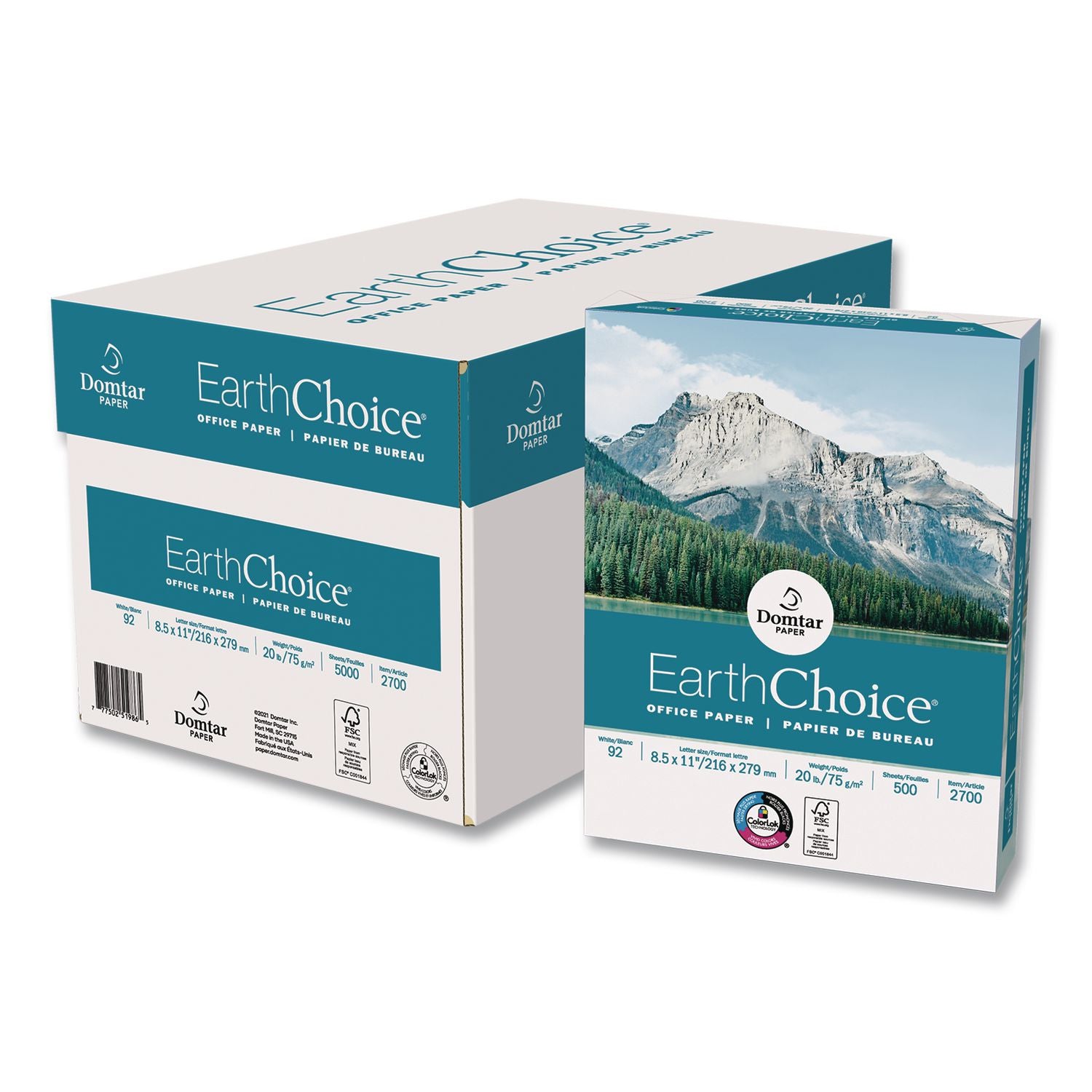 Earthchoice Office Paper, 92 Bright, 20 Lb Bond Weight, 8.5 X 11, White, 500/Ream