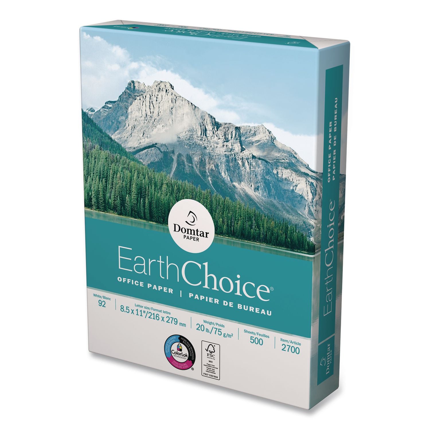 Earthchoice Office Paper, 92 Bright, 20 Lb Bond Weight, 8.5 X 11, White, 500/Ream