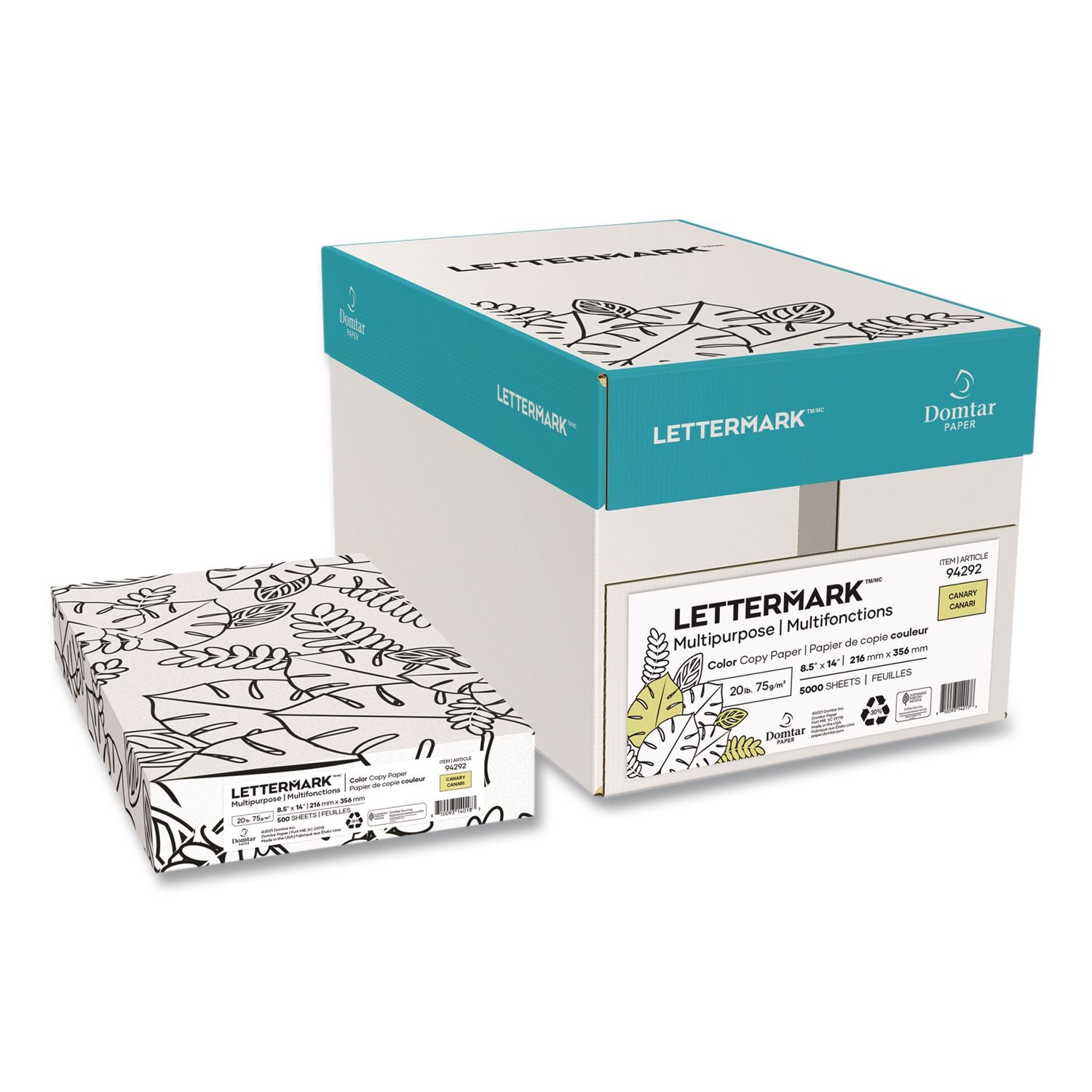 Colors 30% Recycled Multipurpose Color Paper, 20 Lb Bond Weight, 8.5 X 14, Canary, 500 Sheets/Ream, 10 Reams/Carton