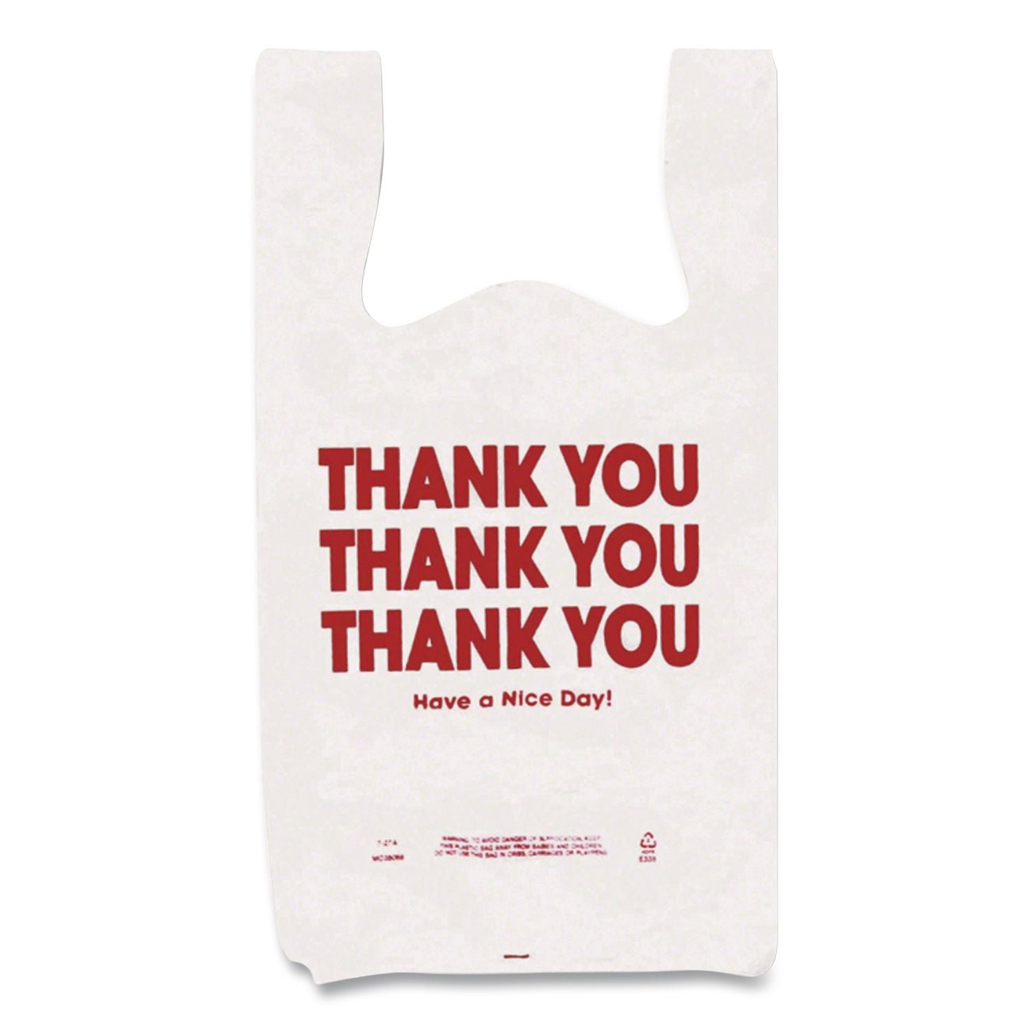 Plastic Shopping Bags, "Thank You - Have A Nice Day", Cut-Out Handles, 22 X 11.5 X 6, White/Red, 250/Box