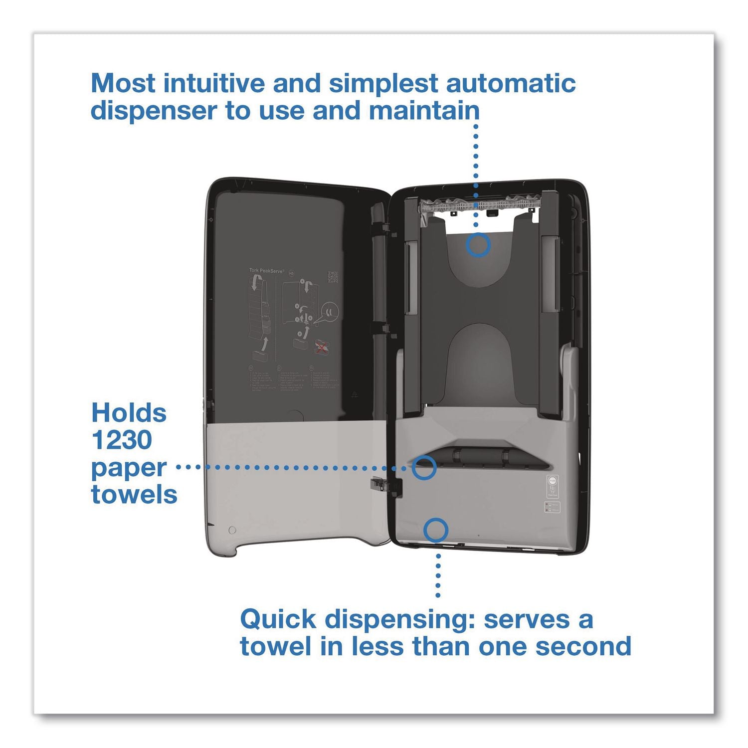 Peakserve Automatic Continuous Paper Hand Towel Dispenser, 14.47 X 4.04 X 25.15, Black