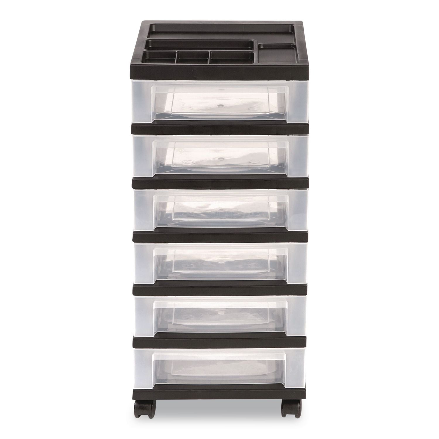 Six-Drawer Durable Storage Cart, Plastic, 15 Lb Capacity, 12.13 X 14.38 X 26.38, Clear/Black