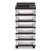 Six-Drawer Durable Storage Cart, Plastic, 15 Lb Capacity, 12.13 X 14.38 X 26.38, Clear/Black