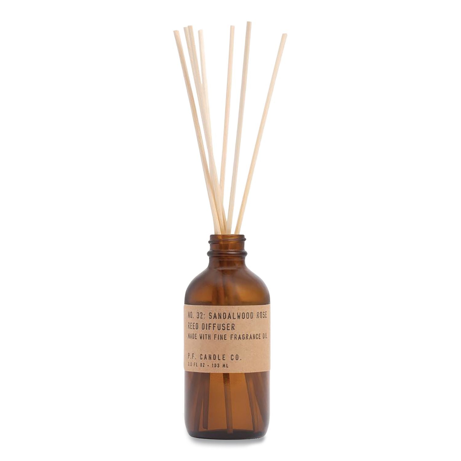 Reed Diffuser, Sandalwood Rose, 3.5 Oz, 4.25" Bottle, 9" Reeds, Amber