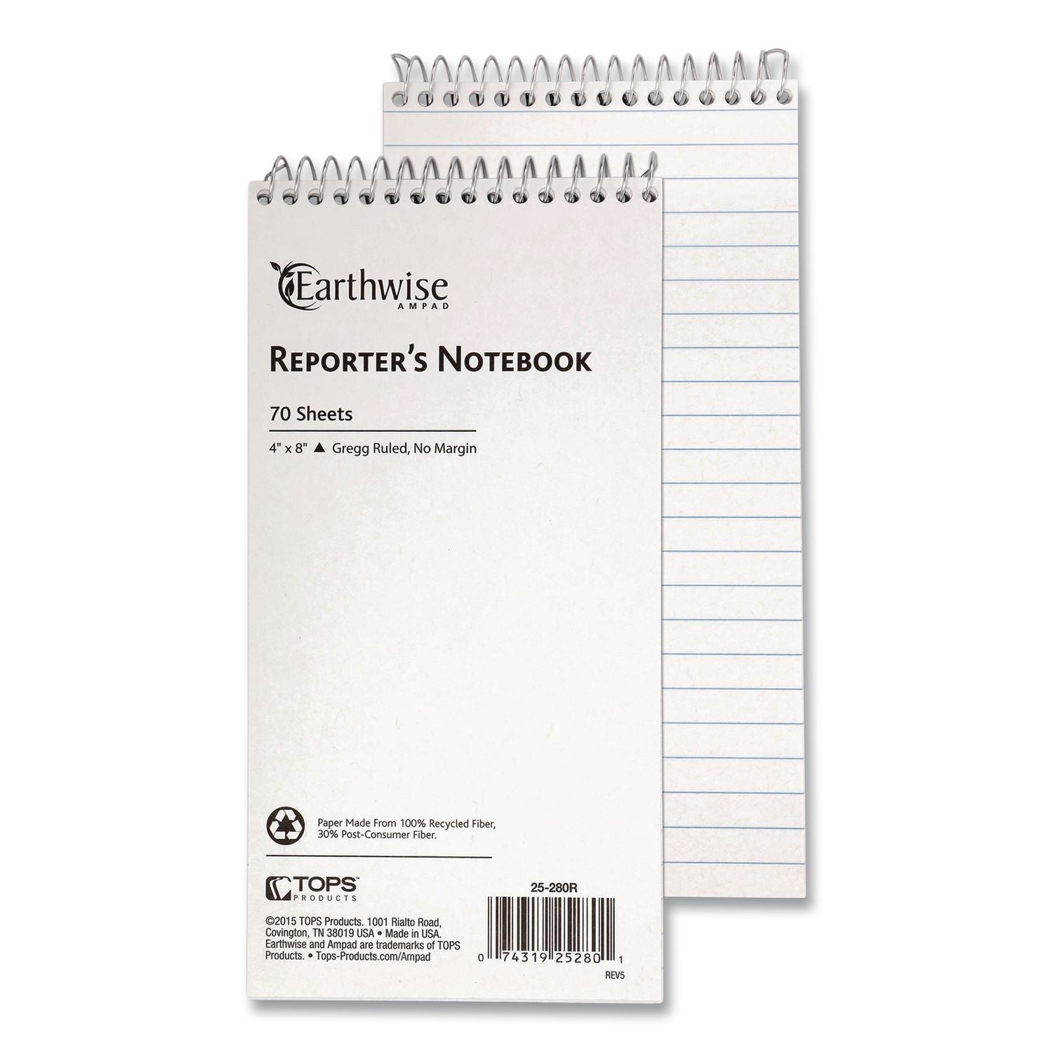 Earthwise By Ampad Recycled Reporter'S Notepad, White Cover, Gregg Rule, (70) White 4 X 8 Sheets, Dozen