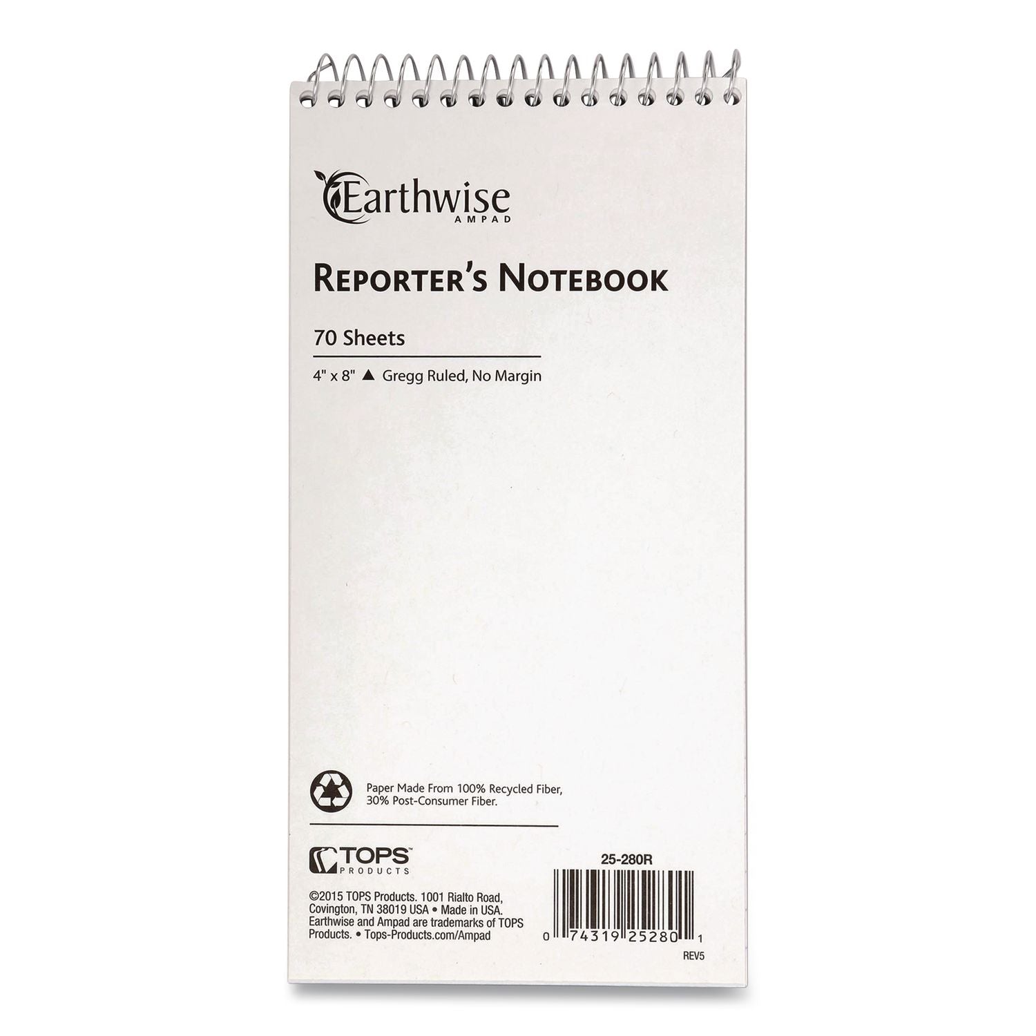 Earthwise By Ampad Recycled Reporter'S Notepad, White Cover, Gregg Rule, (70) White 4 X 8 Sheets, Dozen