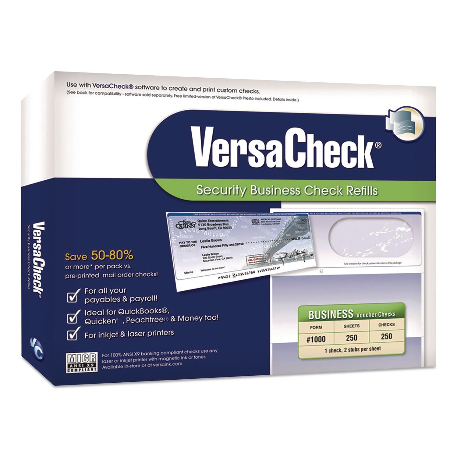 Custom Business Checks, Prestige Pattern, 8.5 X 11, Blue, 250 Sheets