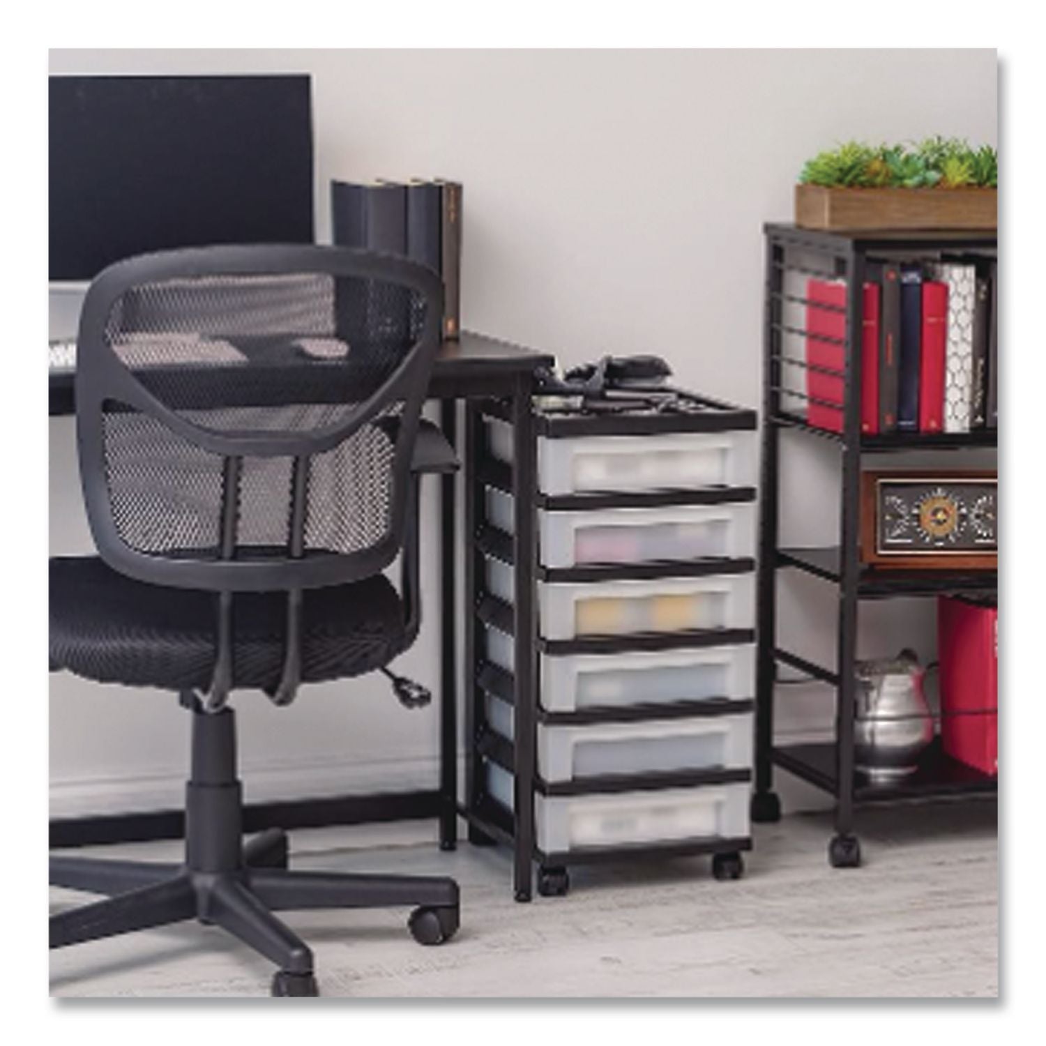 Six-Drawer Durable Storage Cart, Plastic, 15 Lb Capacity, 12.13 X 14.38 X 26.38, Clear/Black