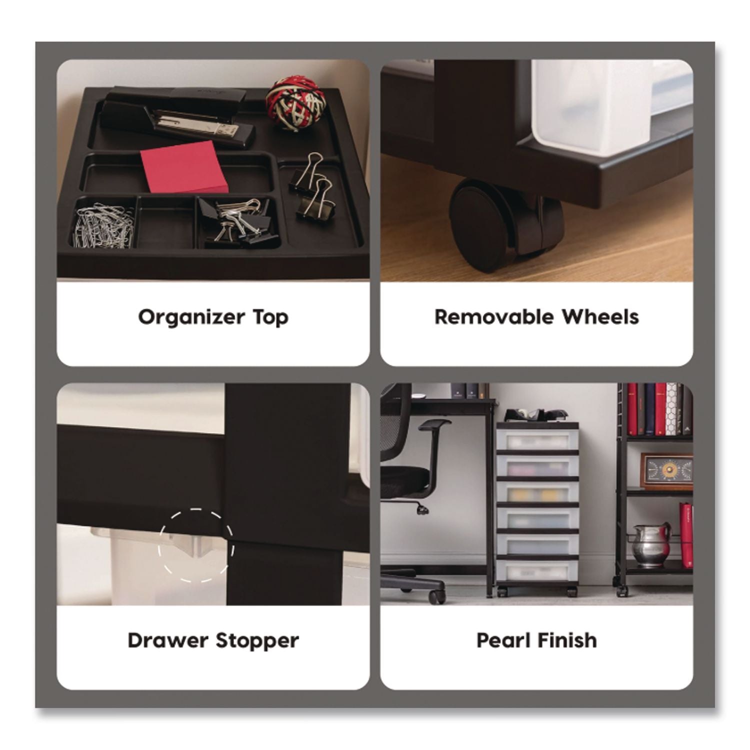 Six-Drawer Durable Storage Cart, Plastic, 15 Lb Capacity, 12.13 X 14.38 X 26.38, Clear/Black