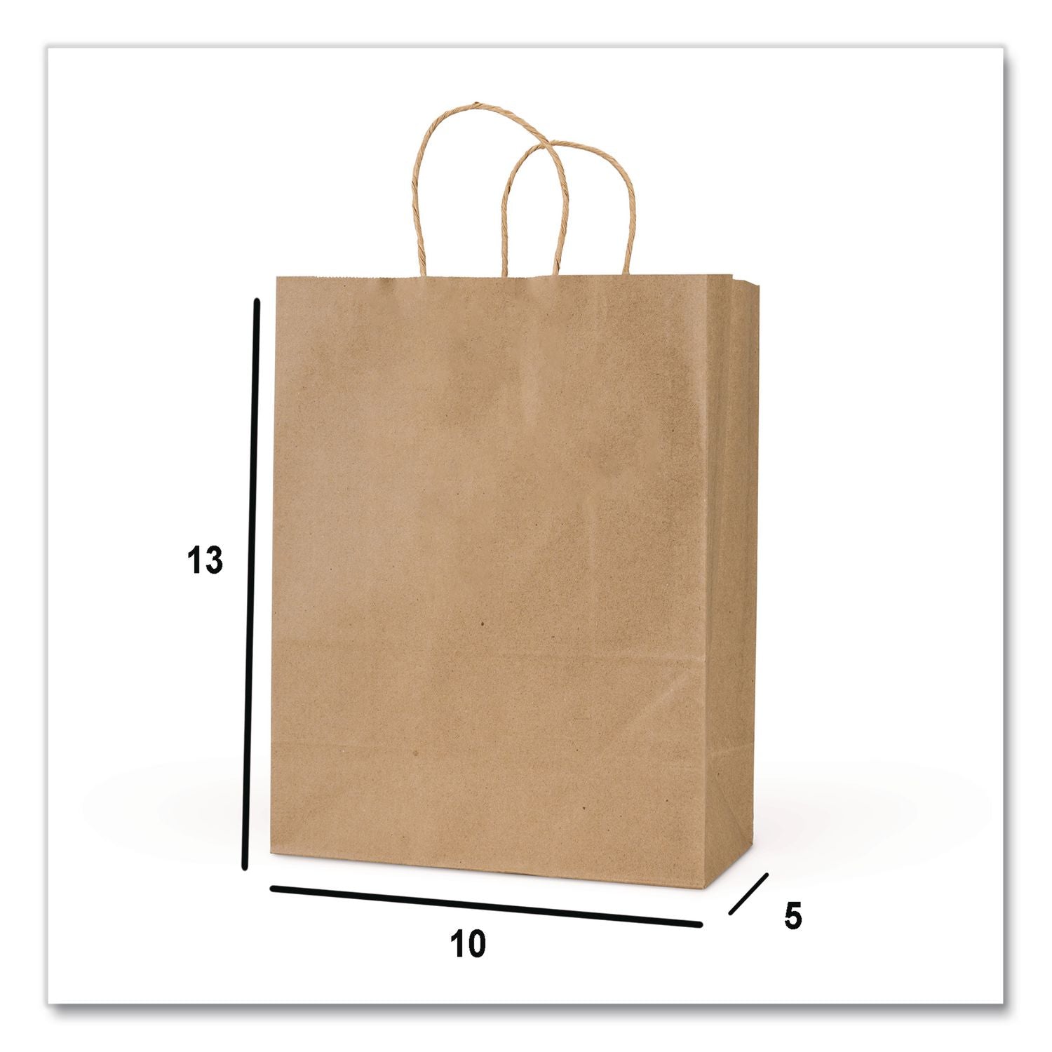 Get Reddi Paper Bags, Pixie Size, 60# Basis Weight, Twisted Rope Handles, 10" X 5" X 13", Brown, 250/Carton