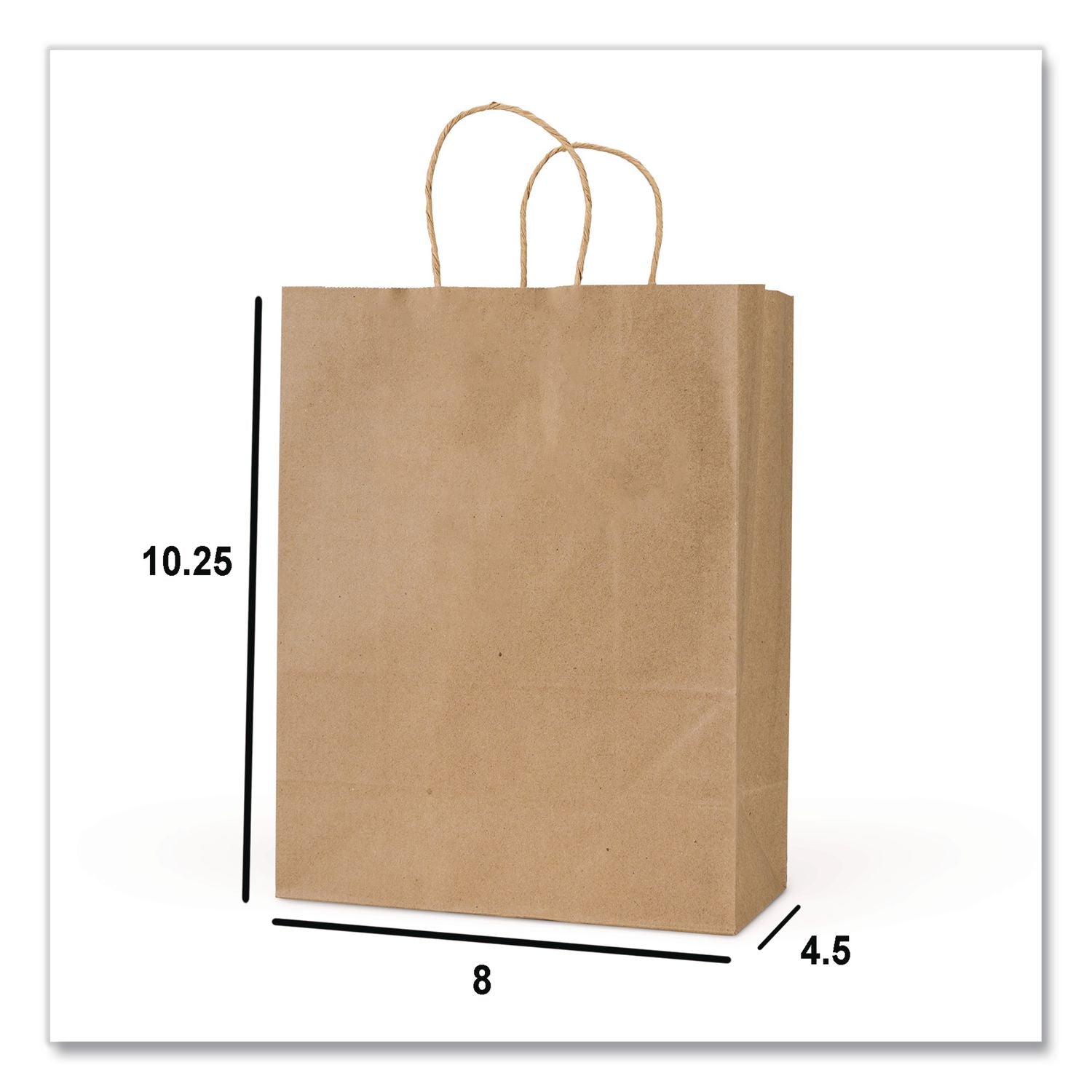 Get Reddi Paper Bags, Pulse Size, 60# Basis Weight, Twisted Rope Handles, 8 X 4.5 X 10.25, Brown, 250/Carton