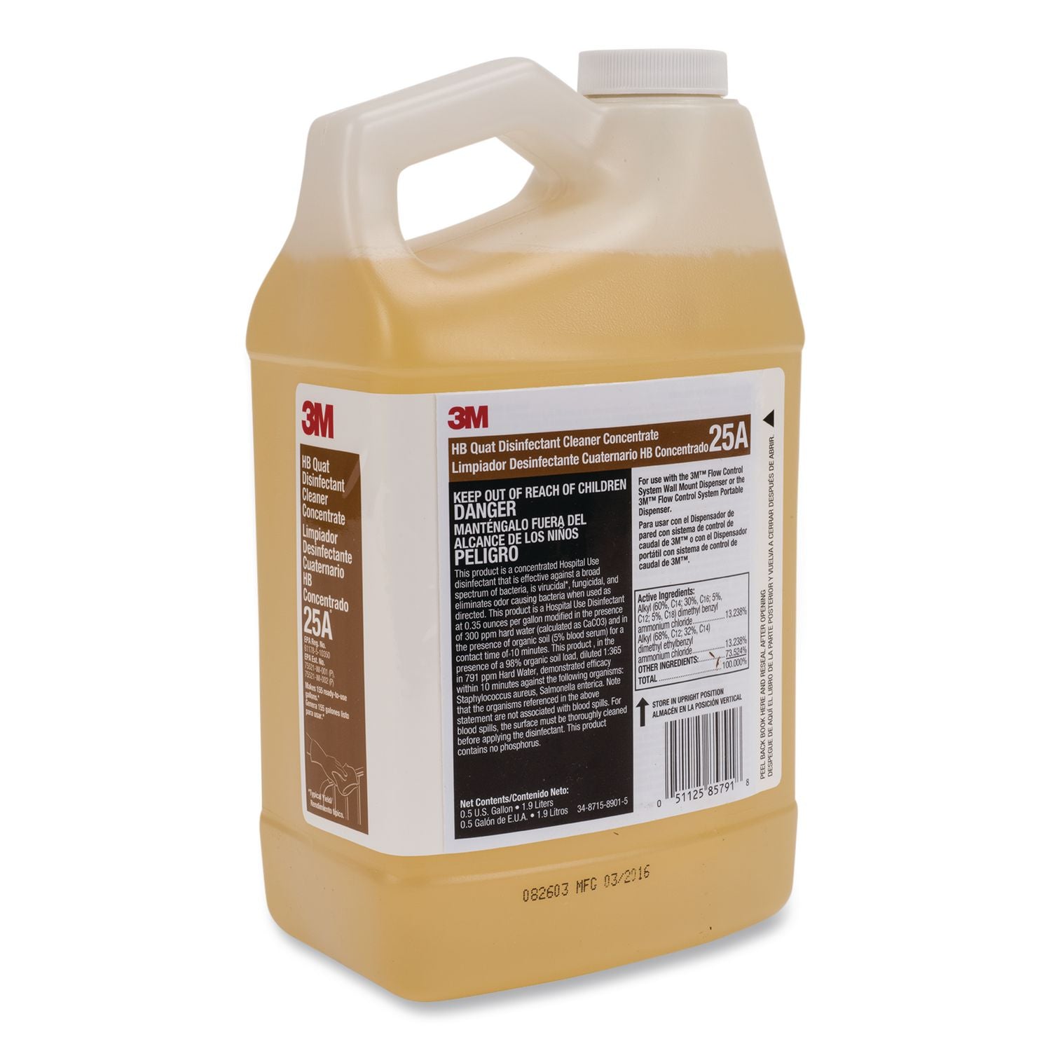 HB Quat Disinfectant Cleaner Concentrate 25A, 0.5 Gal Bottle, 4/Carton