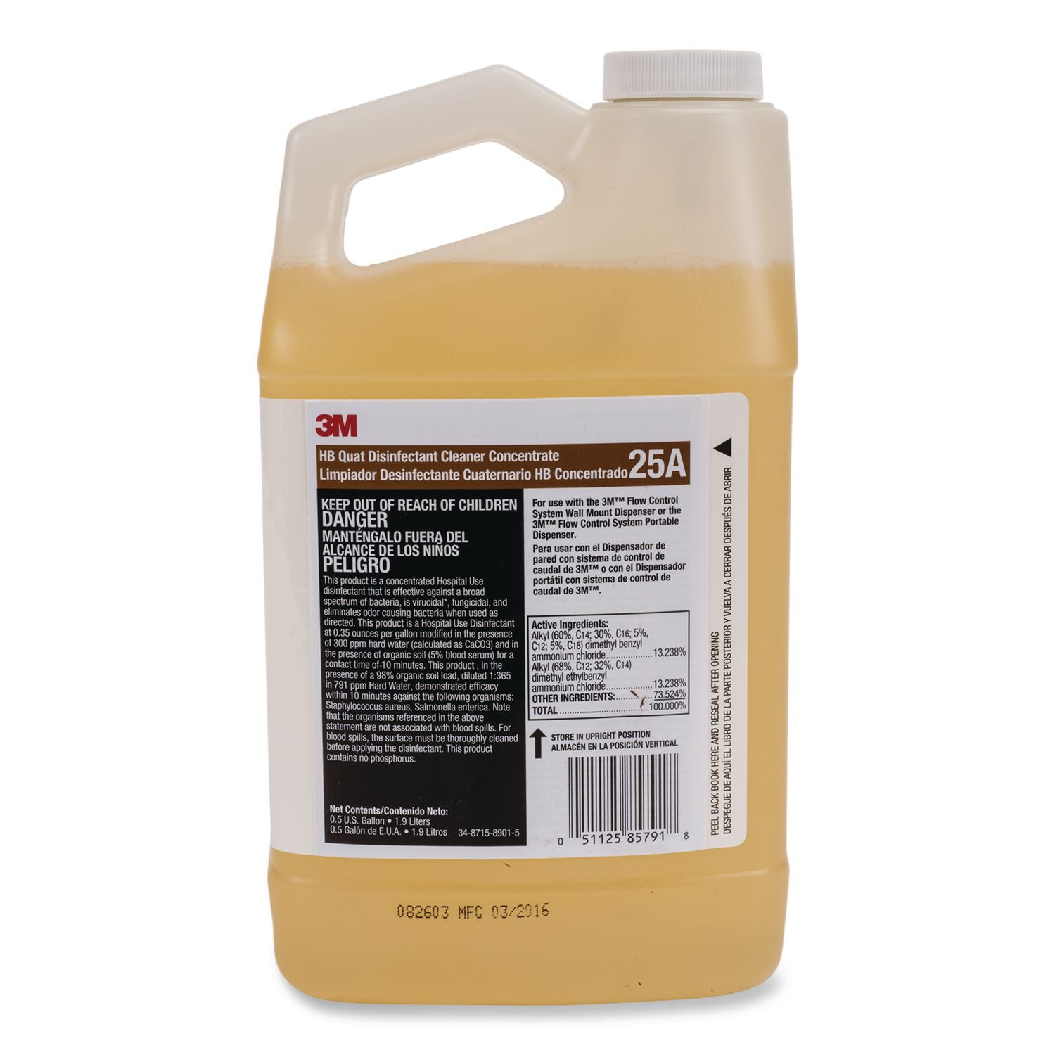 HB Quat Disinfectant Cleaner Concentrate 25A, 0.5 Gal Bottle, 4/Carton