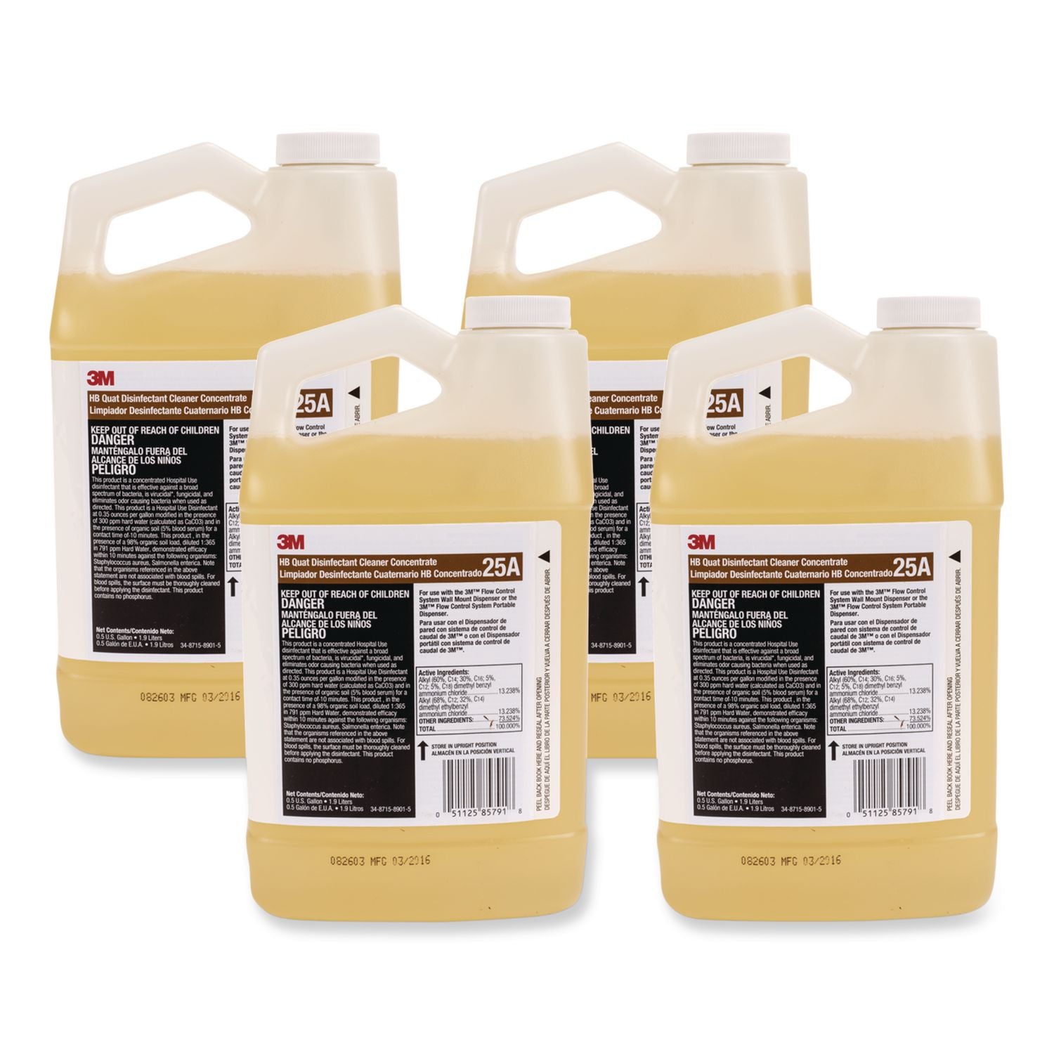 HB Quat Disinfectant Cleaner Concentrate 25A, 0.5 Gal Bottle, 4/Carton
