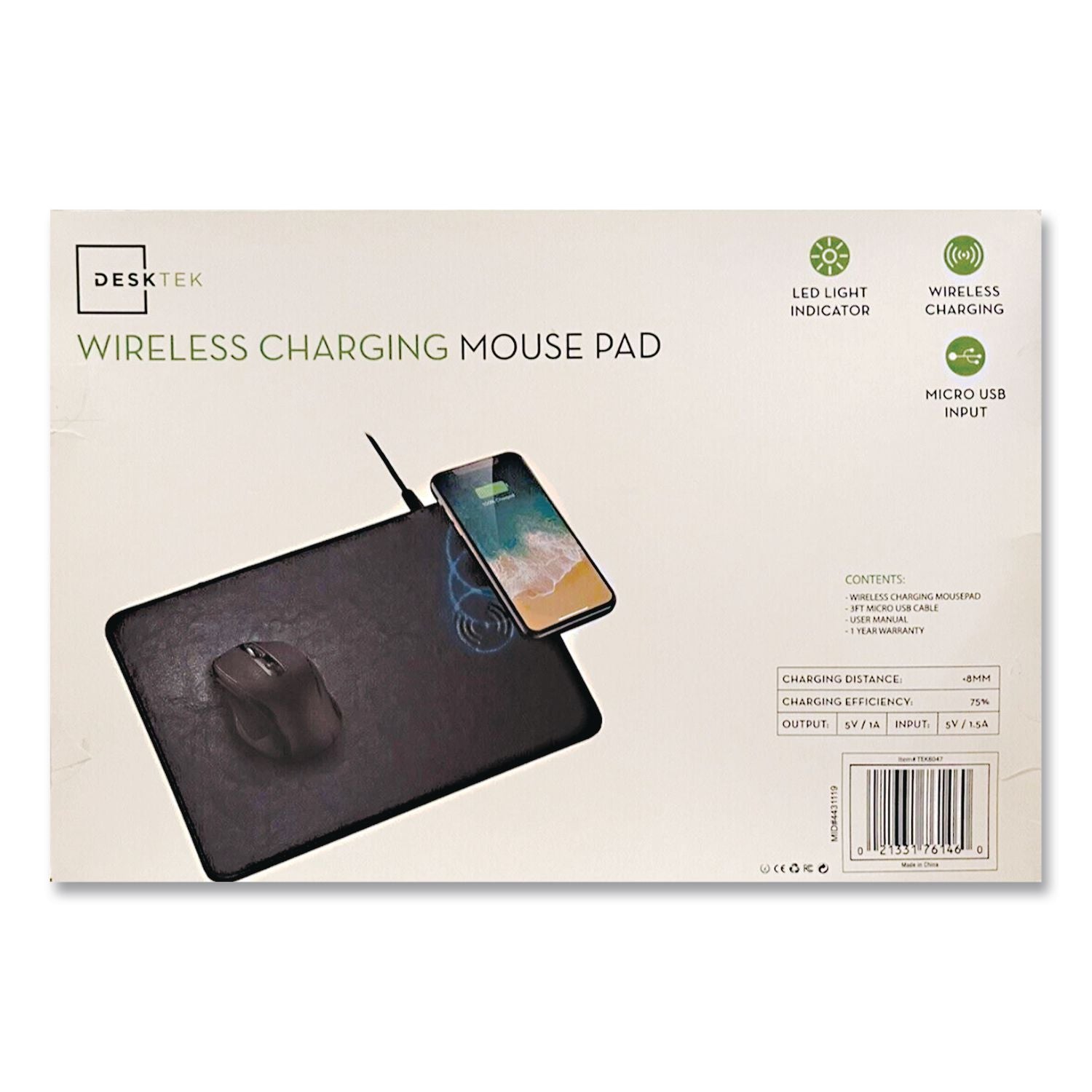 Desktek Tapcharge Mousepad, Qi Wireless Charging, Black
