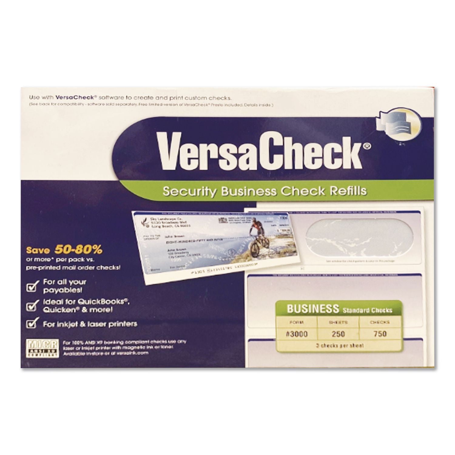 Custom Business Checks, Prestige Pattern, 8.5 X 11, Blue, 250 Sheets