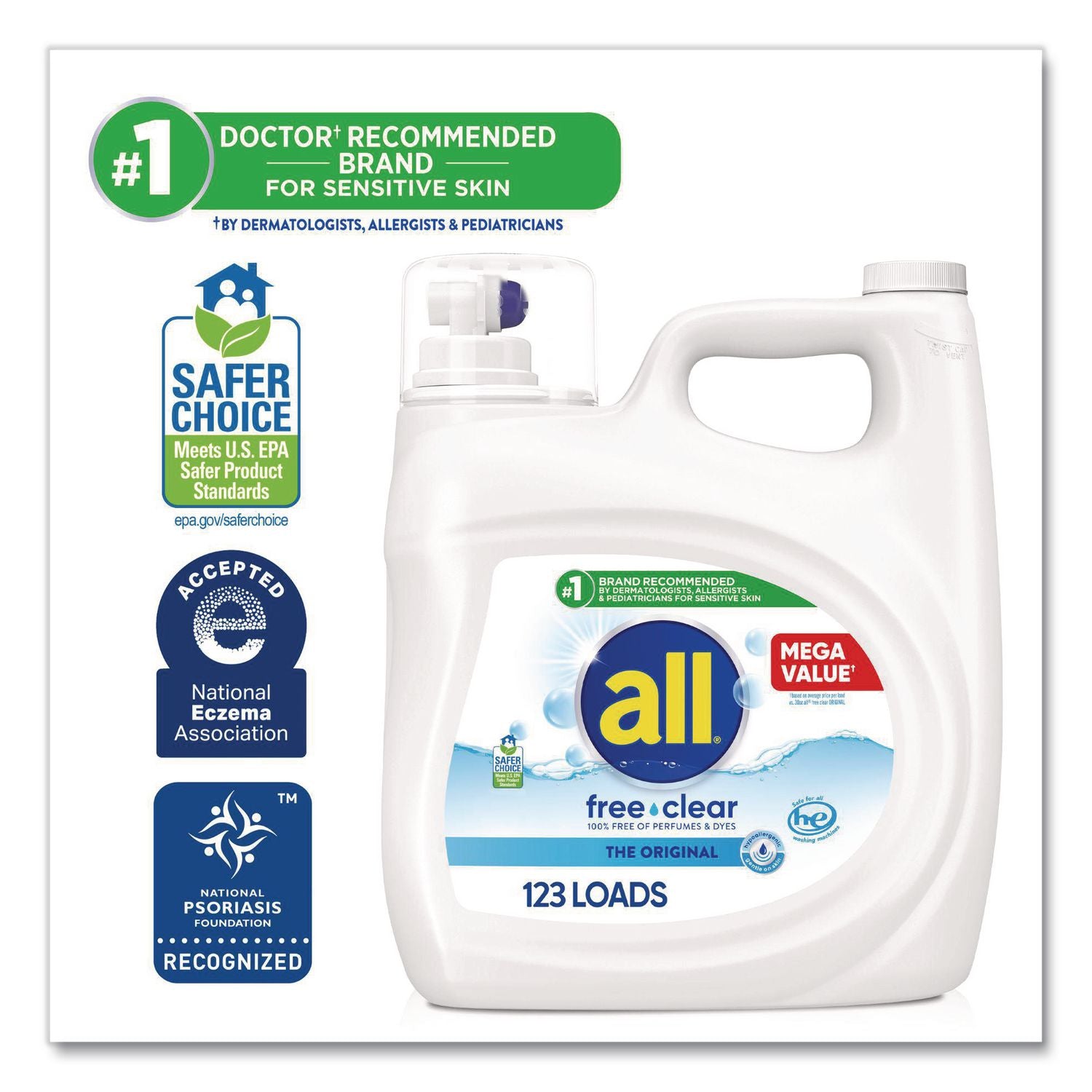 Free Clear HE Laundry Detergent, 154 Oz Bottle, 2/Carton