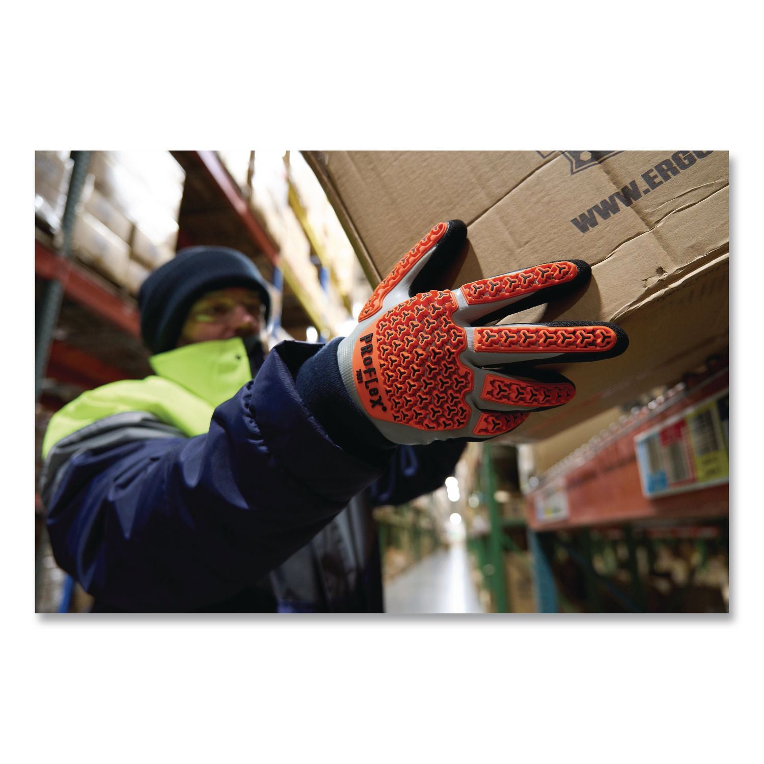 Proflex 7521 Thermal Coated Impact-Resistant Gloves, EN388:2131X, 7.5" Long, 3X-Large (12), Gray/Black/Orange, Pair