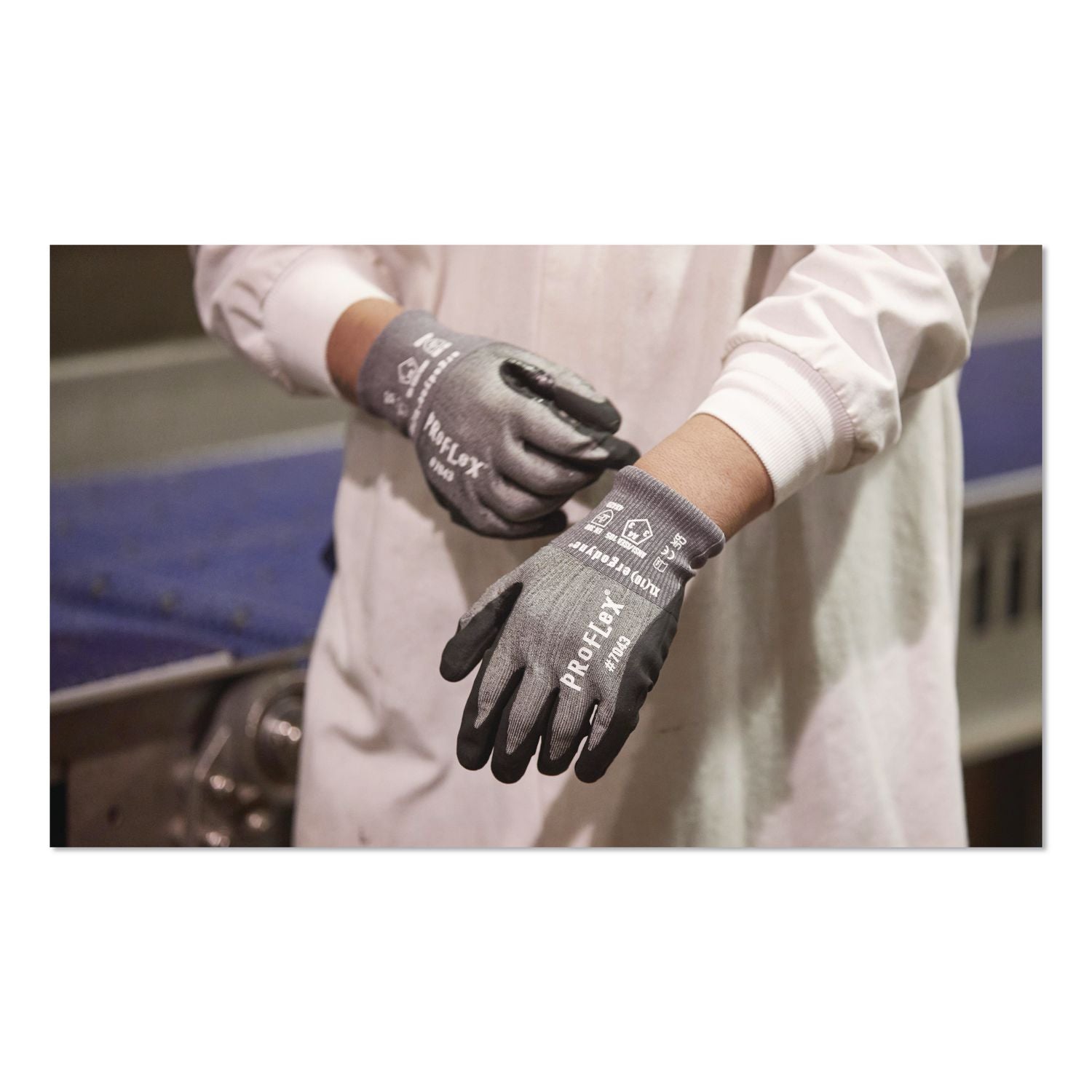 Proflex 7043 ANSI A4 Nitrile Coated CR Gloves, EN388: 4X42D, 7.5" Long, 3X-Large (12), Gray, Pair