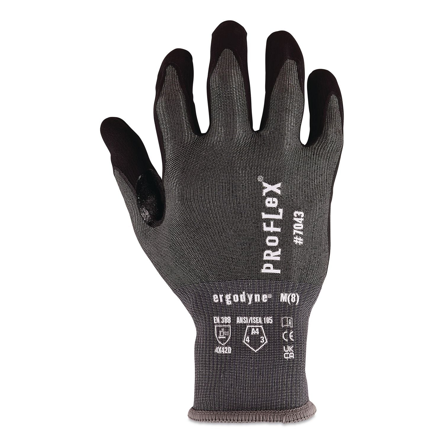 Proflex 7043 ANSI A4 Nitrile Coated CR Gloves, EN388: 4X42D, 7.5" Long, 3X-Large (12), Gray, Pair
