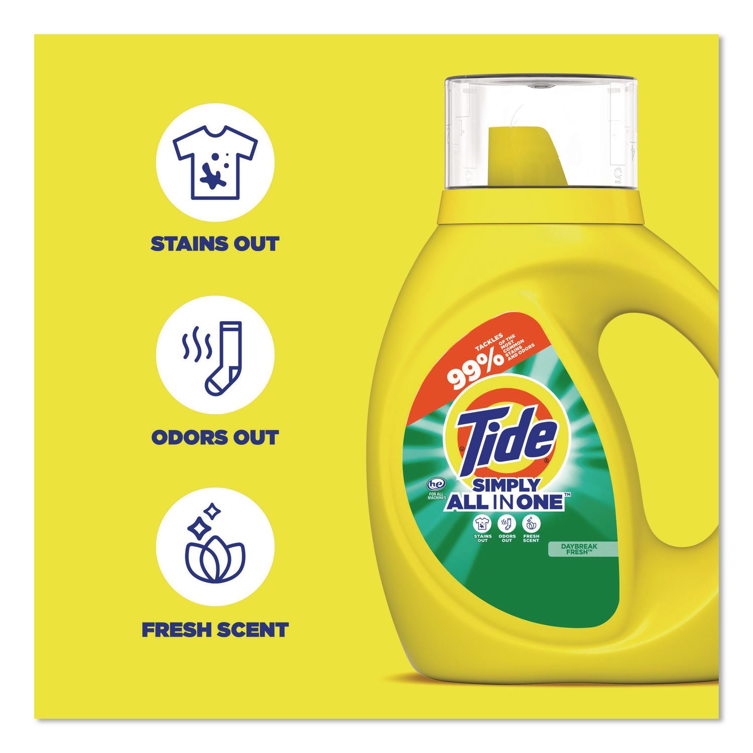 Simply All-In-One Liquid Laundry Detergent, Daybreak Fresh Scent, 25 Oz Bottle, 6/Carton