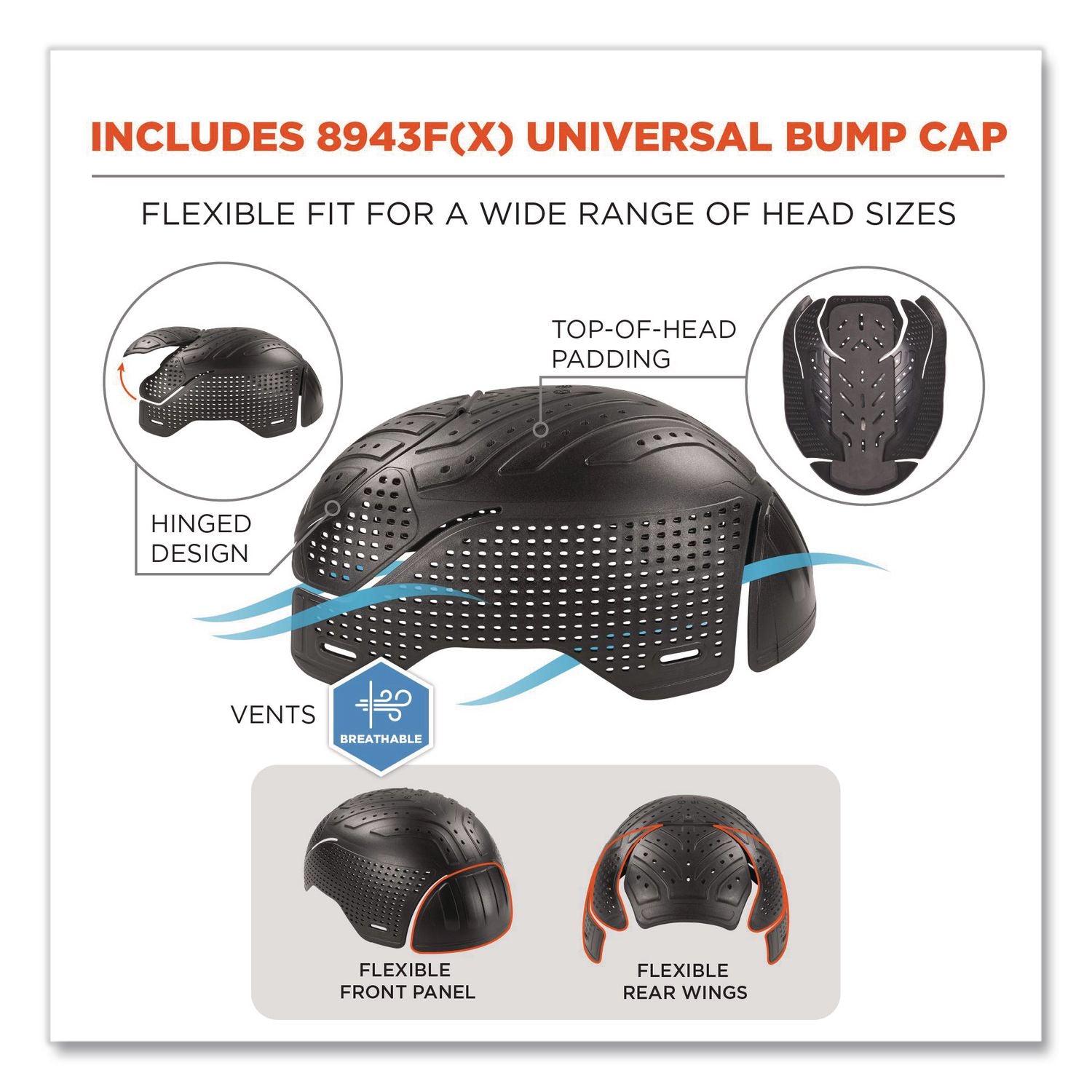 N-Ferno 6808ZI Zippered Winter Beanie Hat With Bump Cap, One Size Fits Most, Black